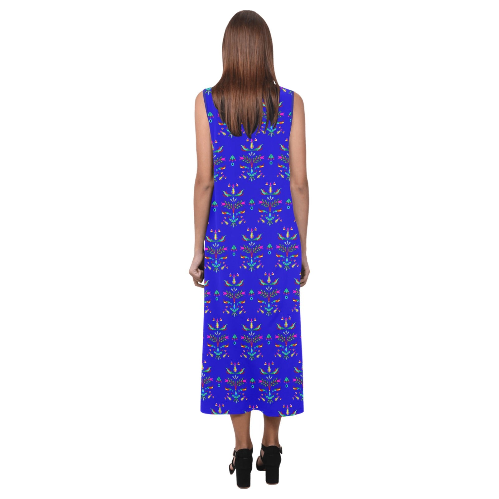 Dakota Damask Blue Phaedra Sleeveless Open Fork Long Dress