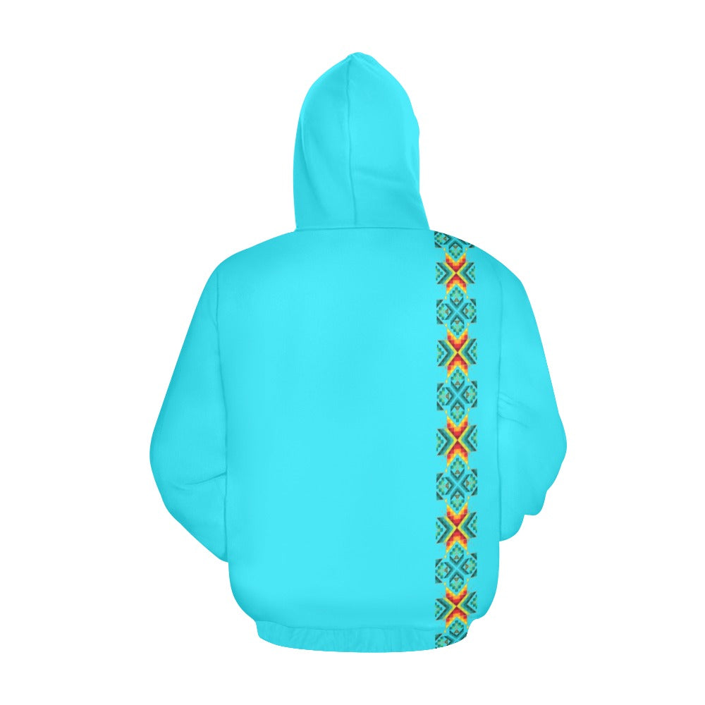 Turquoise Blanket Strip Hoodie for Men (USA Size)