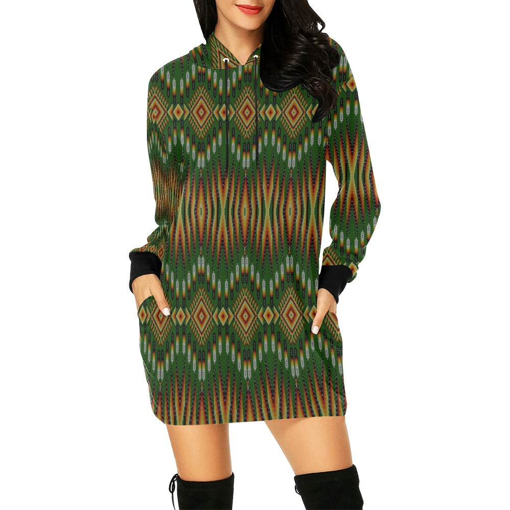 Fire Feather Green Hoodie Dress