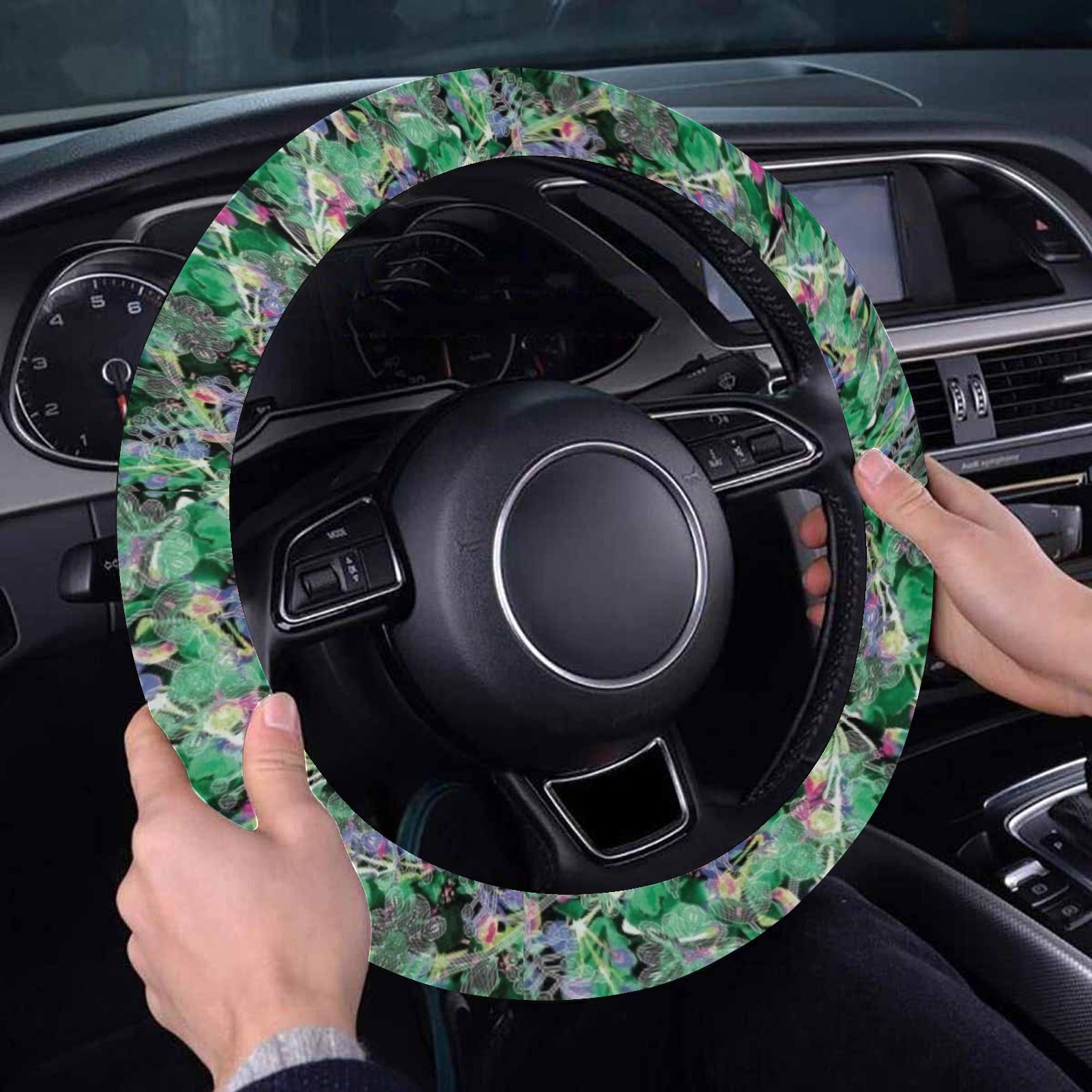 Culture in Nature Green Steering Wheel Cover with Elastic Edge