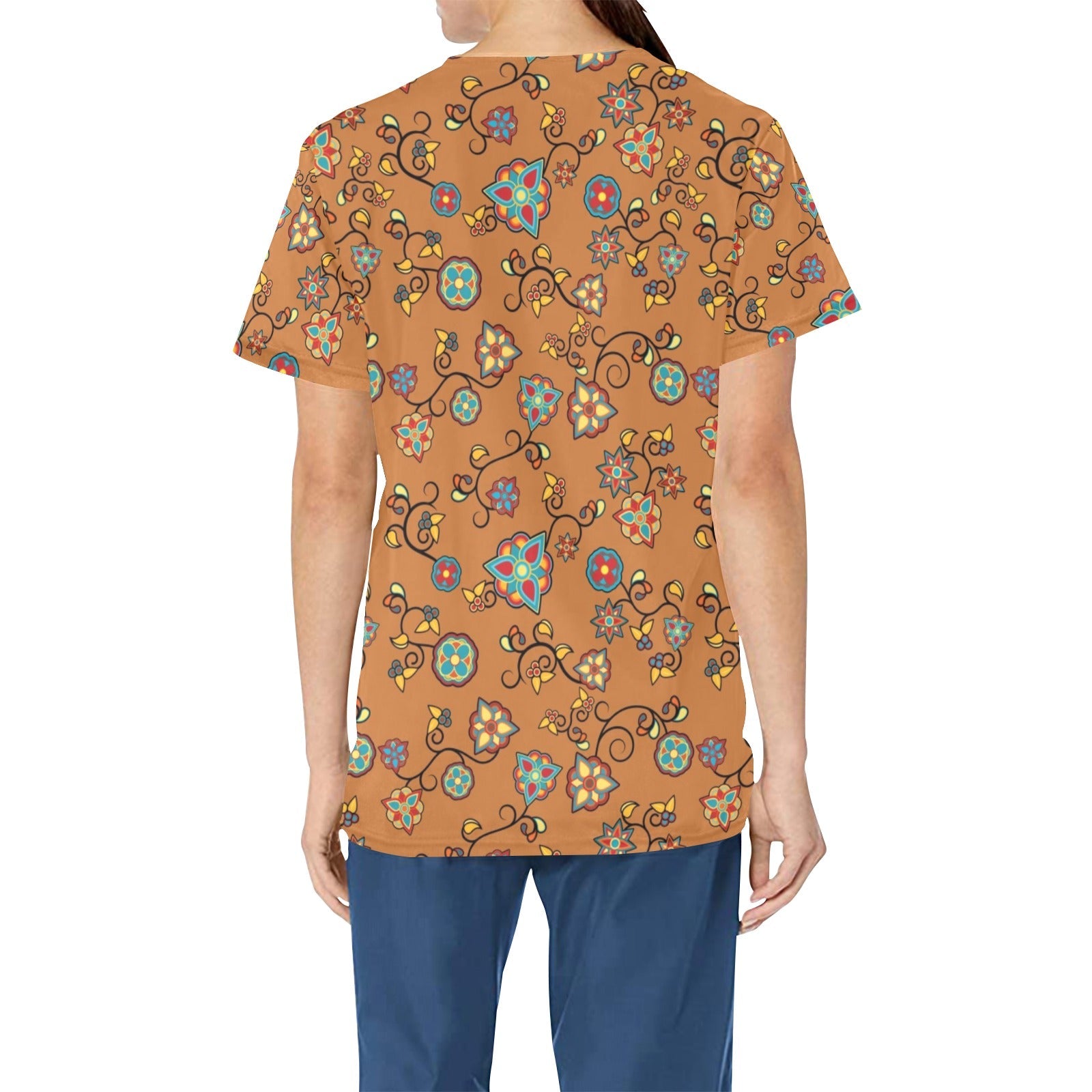 Fire Bloom Light All Over Print Scrub Top Scrub Top e-joyer 