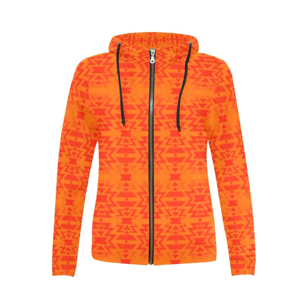 Fire Colors and Turquoise All Over Print Full Zip Hoodie for Women (Model H14) All Over Print Full Zip Hoodie for Women (H14) e-joyer 