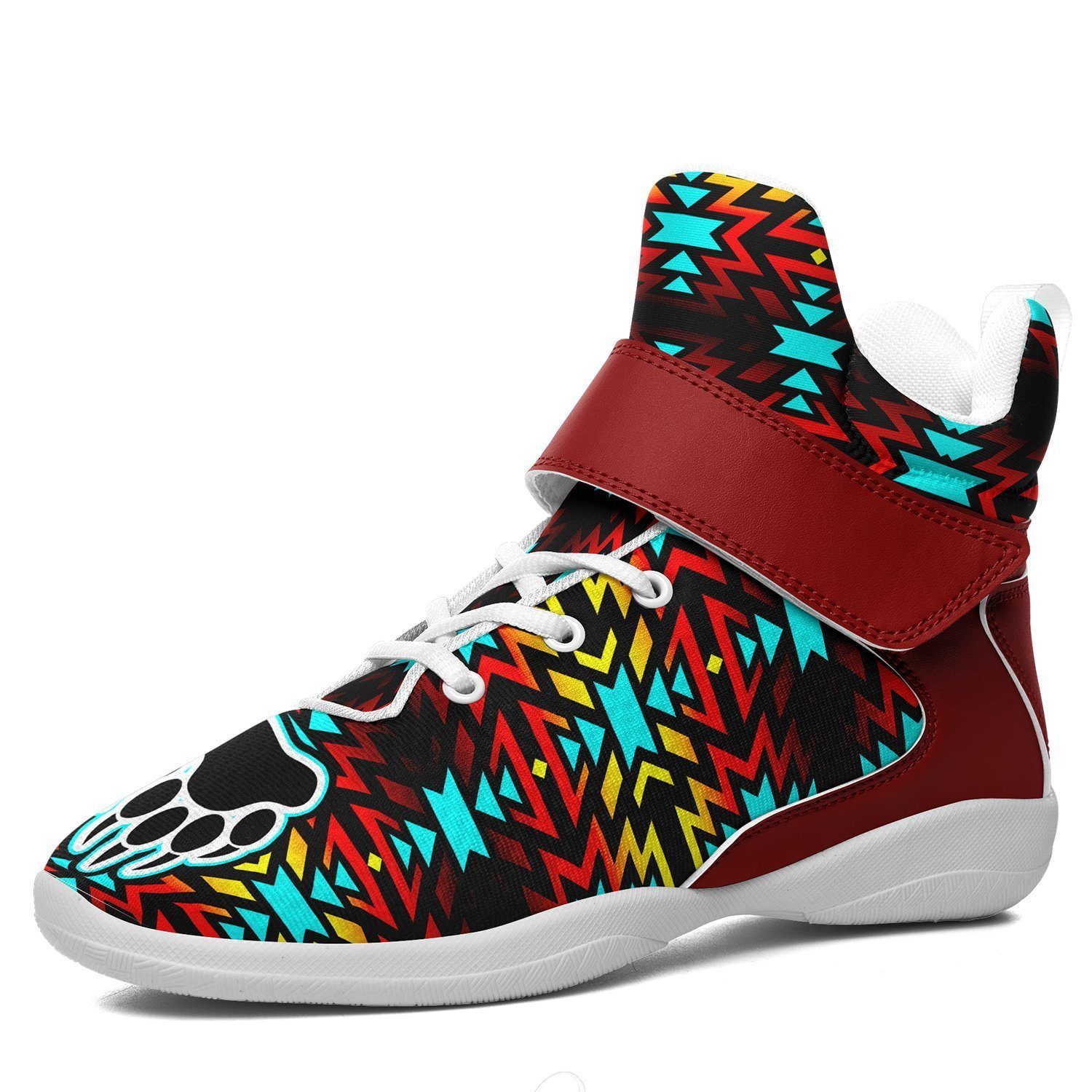 Fire Colors and Turquoise Bearpaw Ipottaa Basketball / Sport High Top Shoes - White Sole 49 Dzine US Men 7 / EUR 40 White Sole with Dark Red Strap 