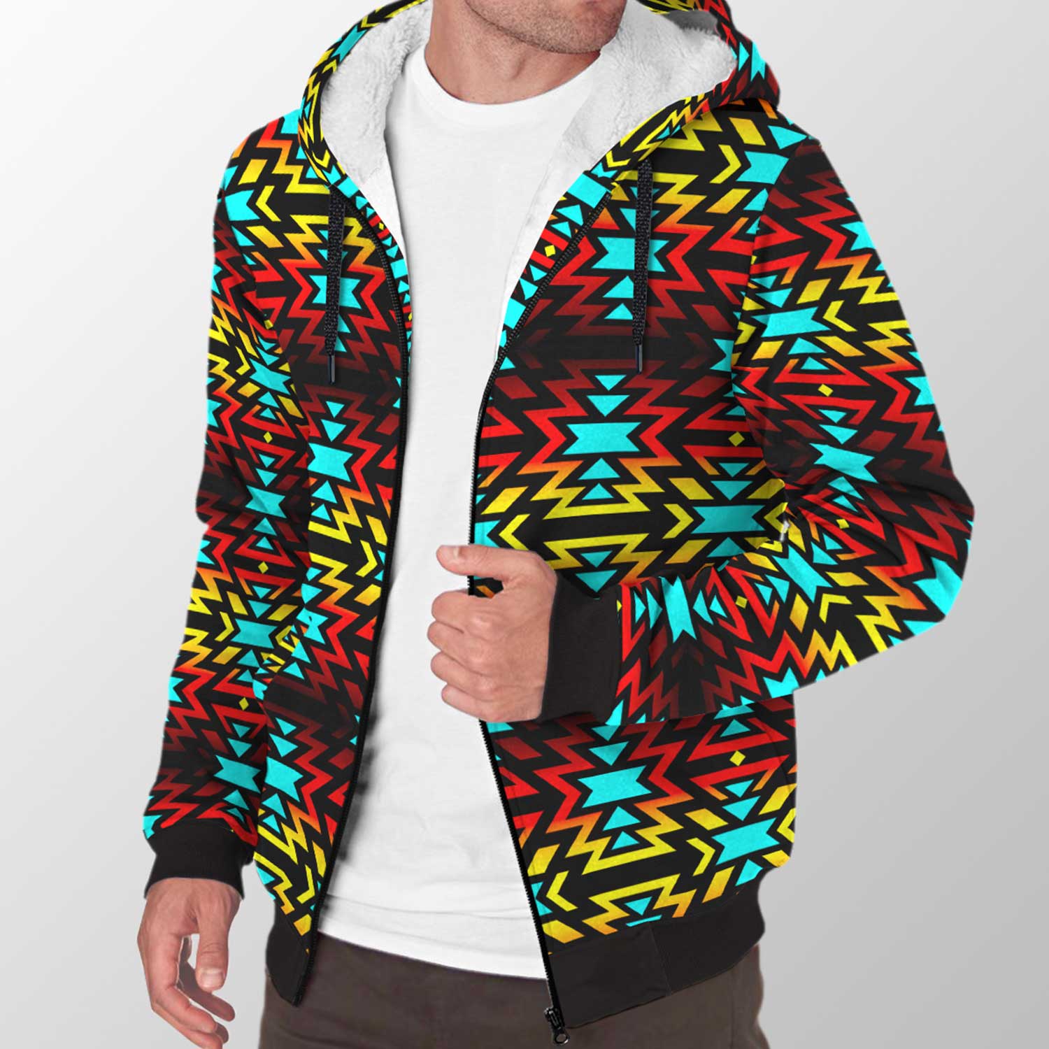 Fire Colors and Turquoise Bearpaw Sherpa Hoodie 49 Dzine 