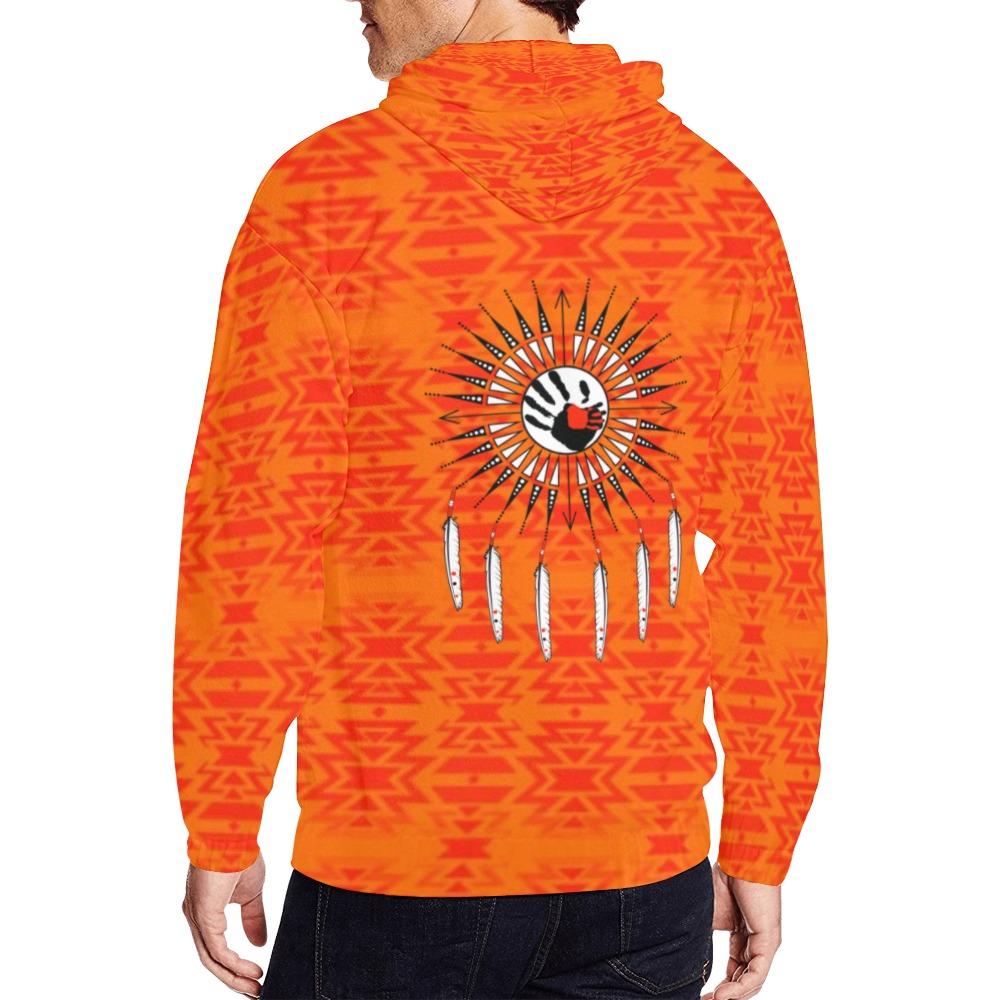 Fire Colors and Turquoise Feather Directions All Over Print Full Zip Hoodie for Men (Model H14) All Over Print Full Zip Hoodie for Men (H14) e-joyer 