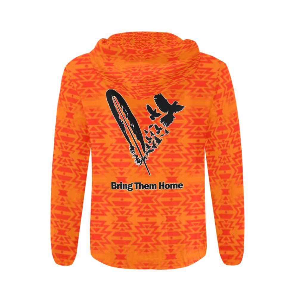Fire Colors and Turquoise Feather Directions Bring Them Home All Over Print Full Zip Hoodie for Men (Model H14) All Over Print Full Zip Hoodie for Men (H14) e-joyer 