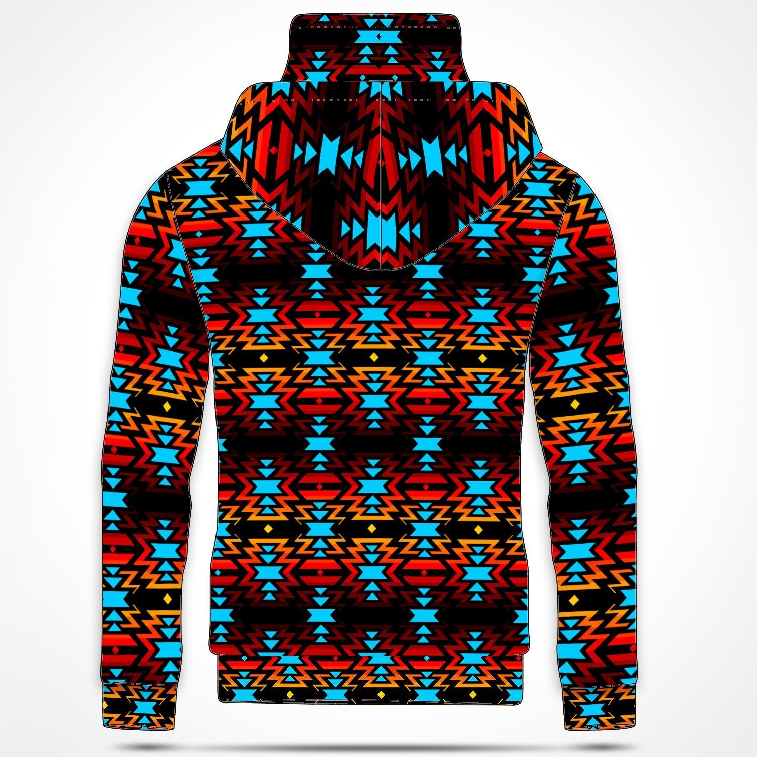 Fire Colors and Turquoise Hoodie with Face Cover 49 Dzine 