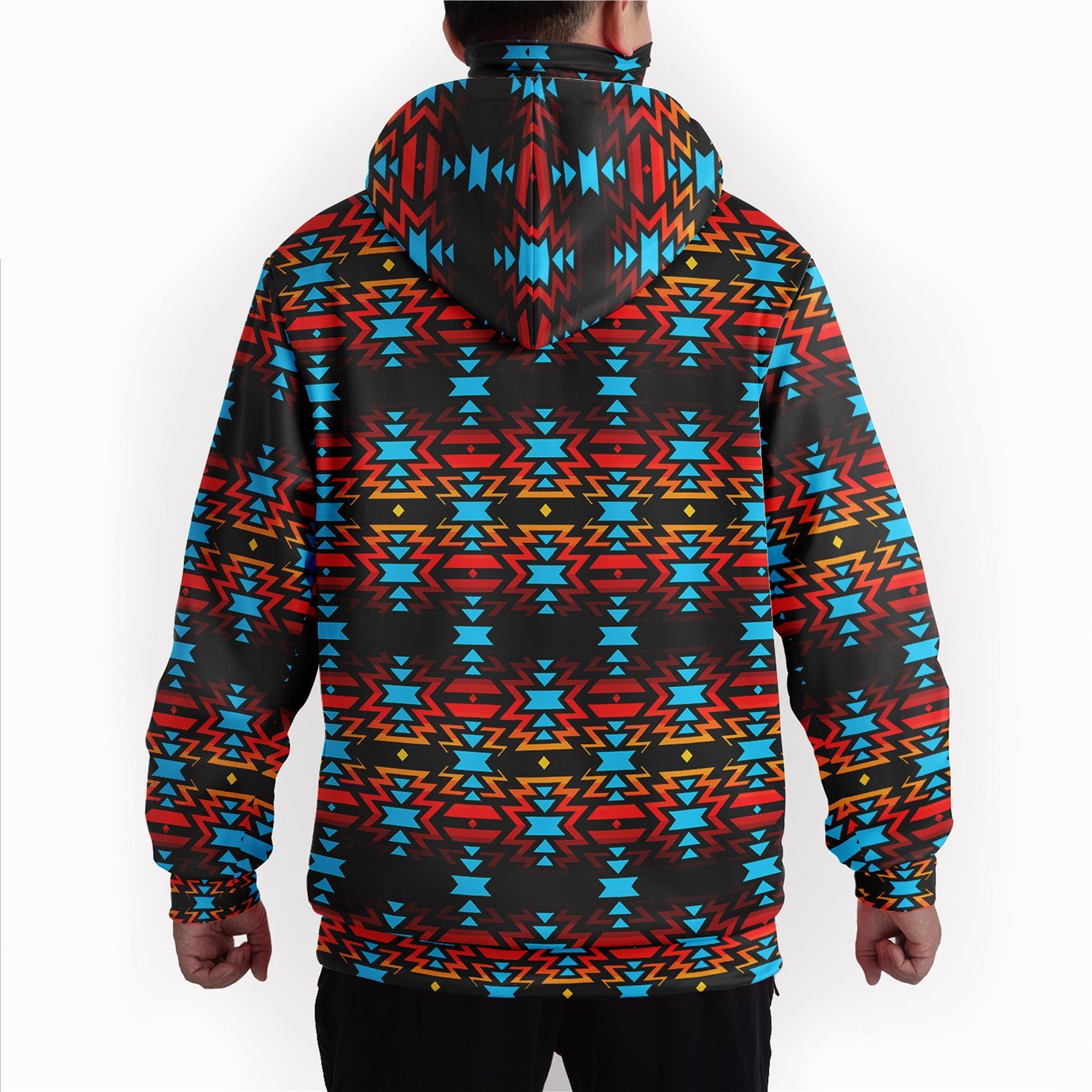Fire Colors and Turquoise Hoodie with Face Cover 49 Dzine 
