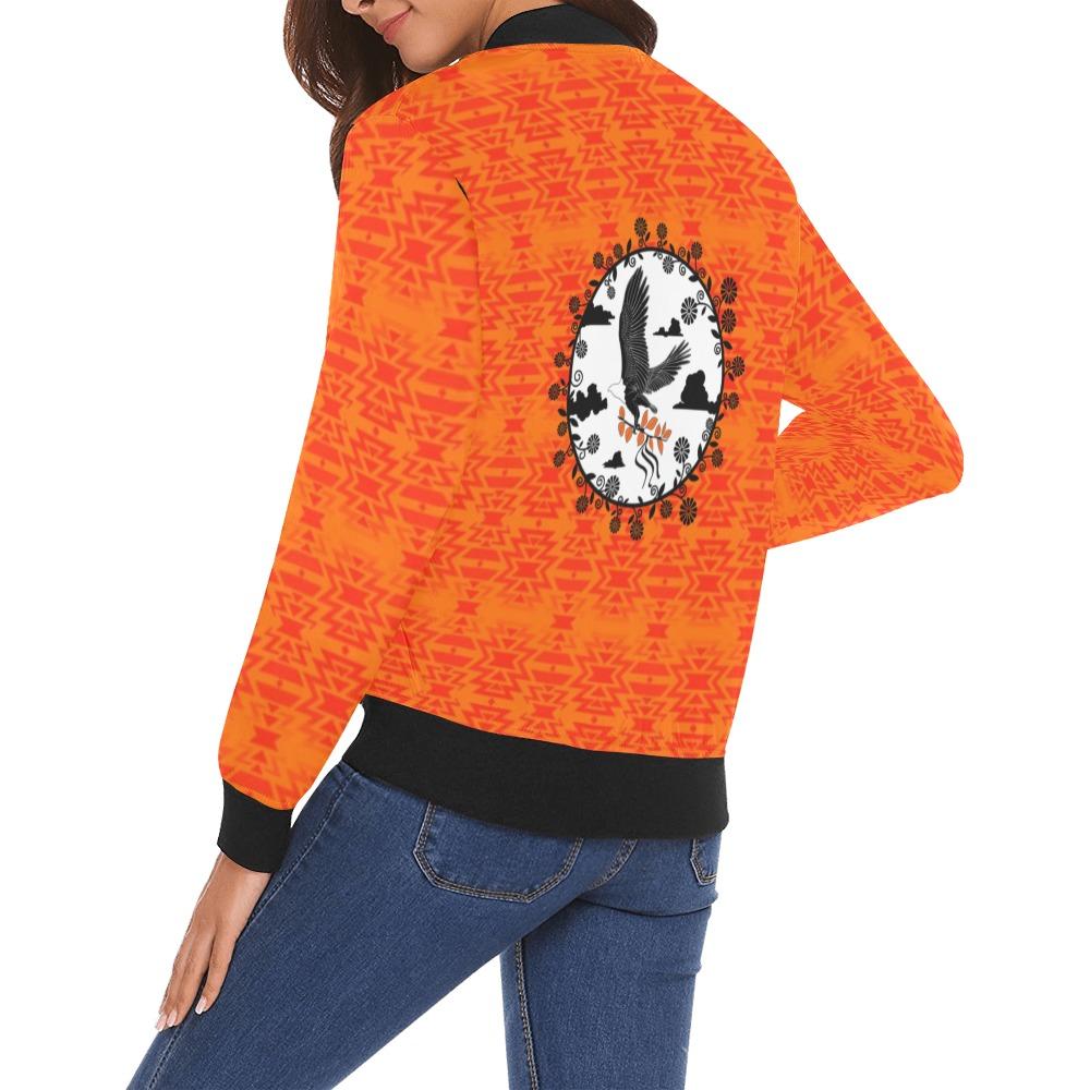 Fire Colors and Turquoise Orange Carrying Their Prayers All Over Print Bomber Jacket for Women (Model H19) All Over Print Bomber Jacket for Women (H19) e-joyer 