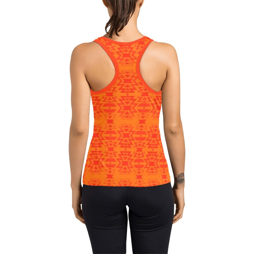 Fire Colors and Turquoise Orange Carrying Their Prayers Women's Racerback Tank Top (Model T60) Racerback Tank Top (T60) e-joyer 