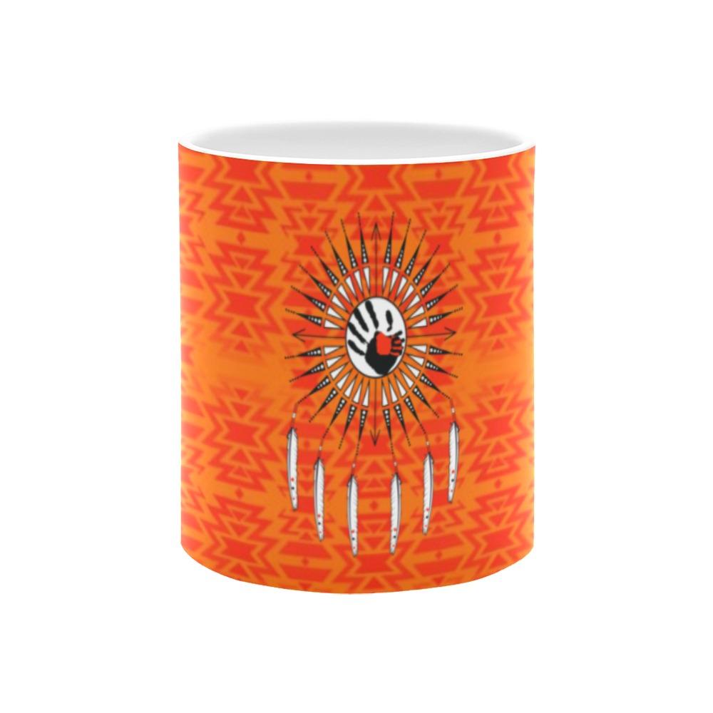 Fire Colors and Turquoise Orange Feather Directions White Mug(11OZ) White Mug e-joyer 