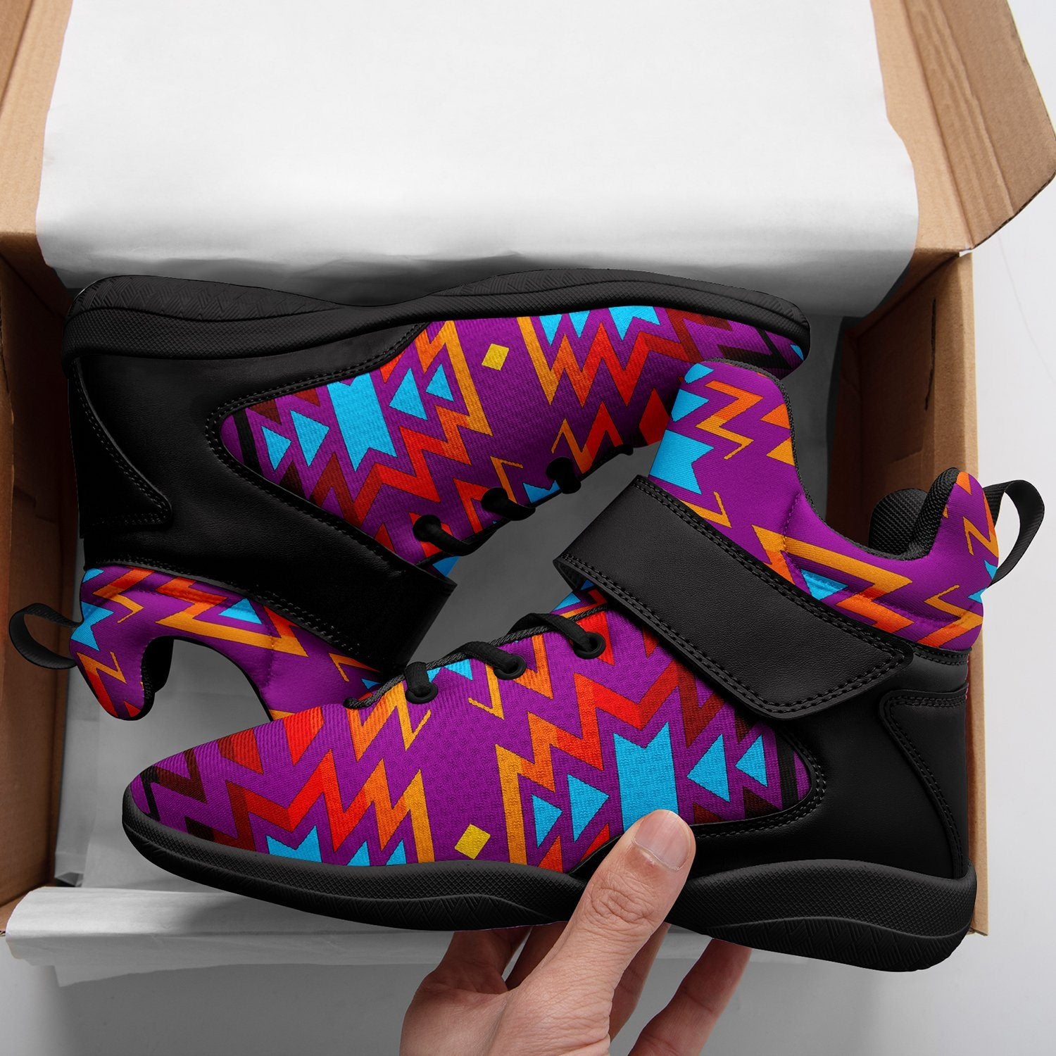 Fire Colors and Turquoise Purple Ipottaa Basketball / Sport High Top Shoes 49 Dzine 