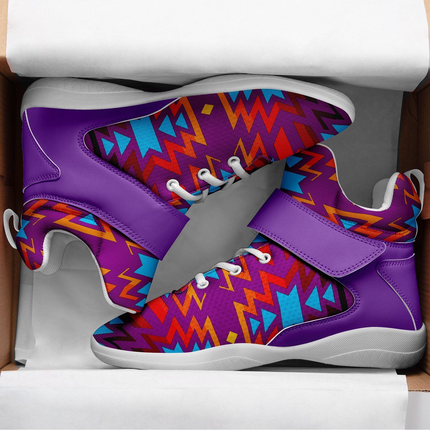 Fire Colors and Turquoise Purple Ipottaa Basketball / Sport High Top Shoes - White Sole 49 Dzine 