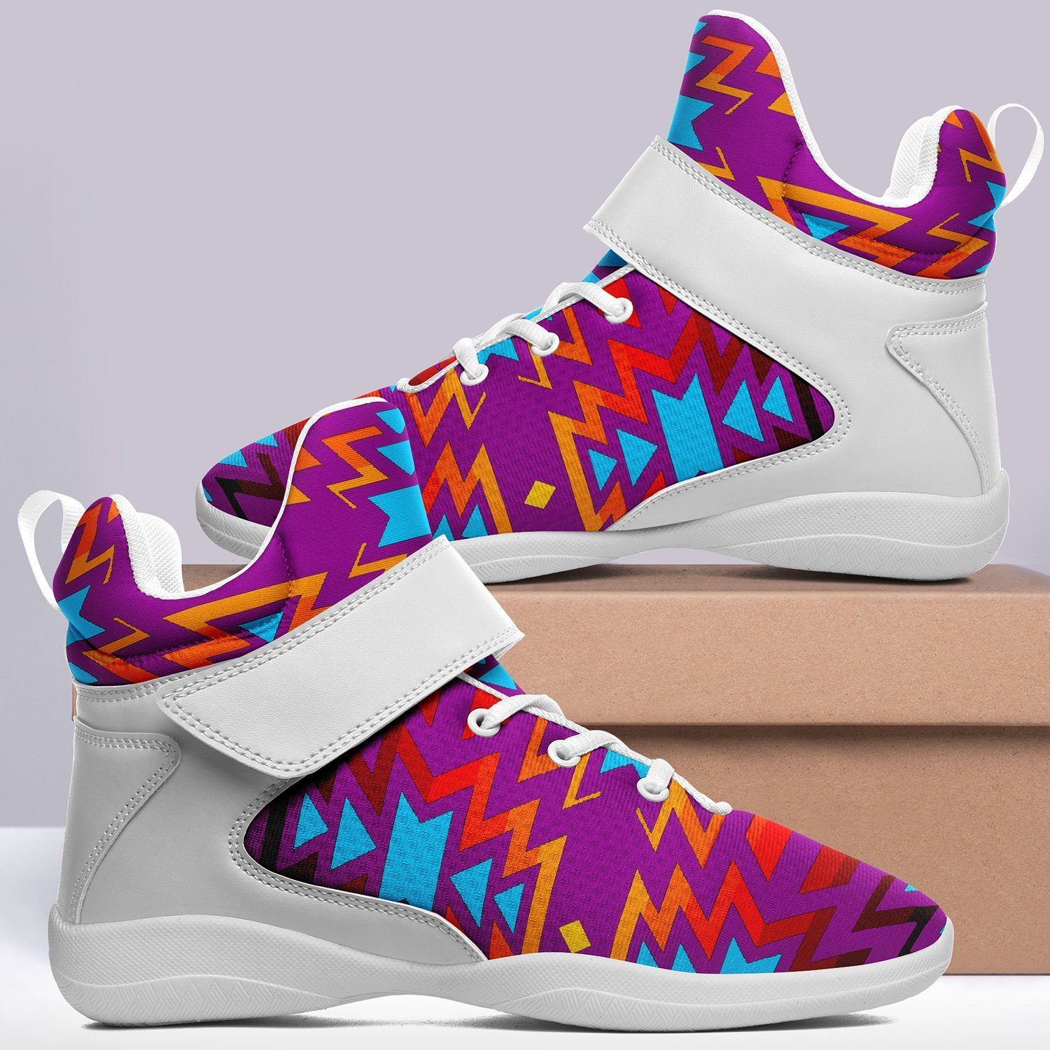 Fire Colors and Turquoise Purple Ipottaa Basketball / Sport High Top Shoes - White Sole 49 Dzine 