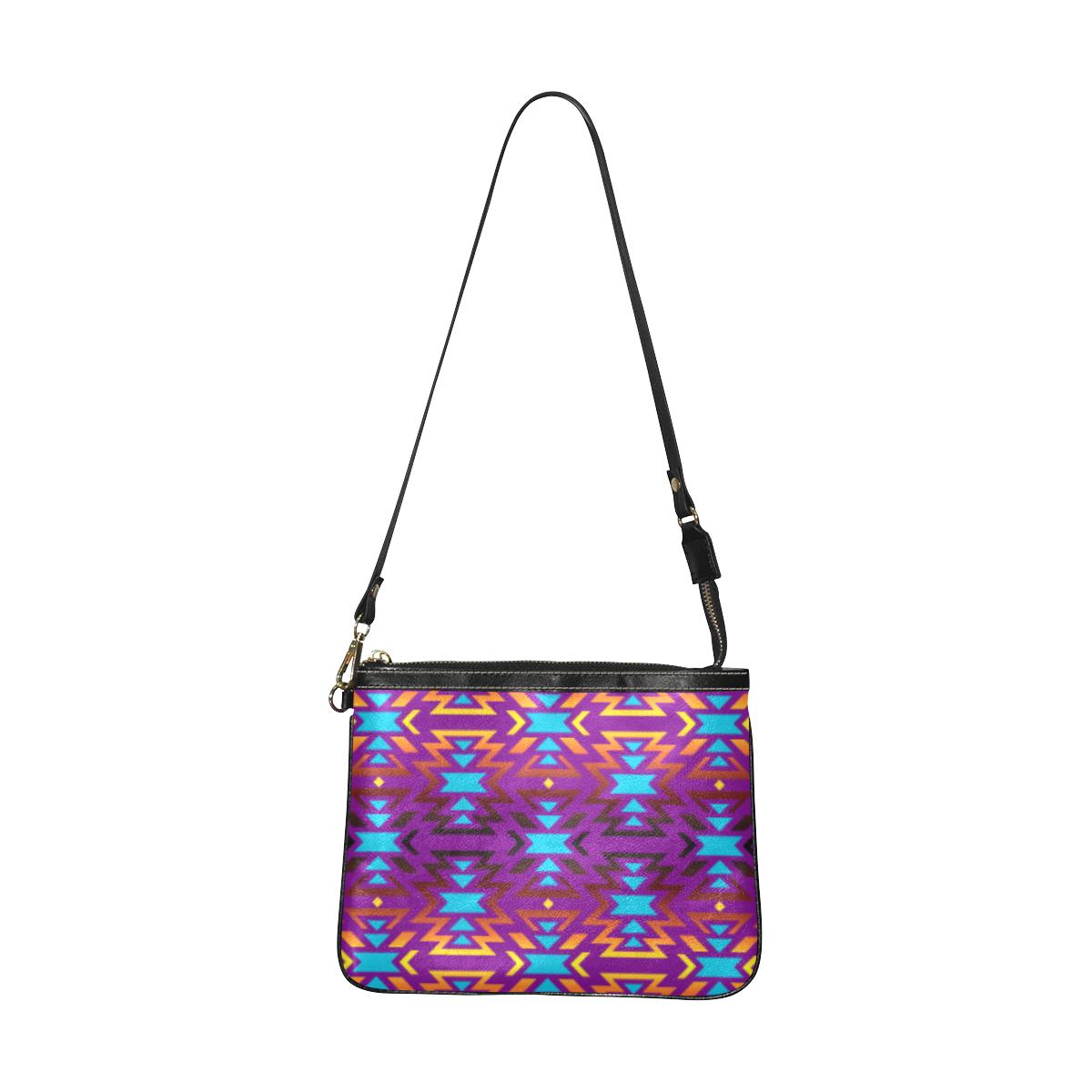 Fire Colors and Turquoise Purple Small Shoulder Bag (Model 1710) Small Shoulder Bag (1710) e-joyer 