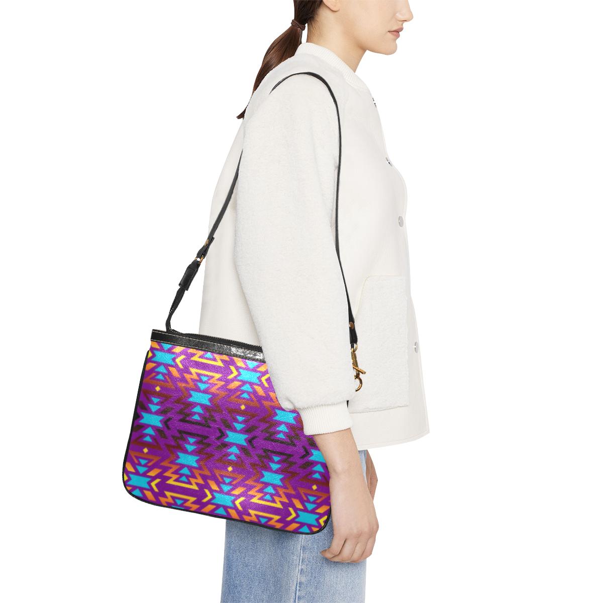 Fire Colors and Turquoise Purple Small Shoulder Bag (Model 1710) Small Shoulder Bag (1710) e-joyer 