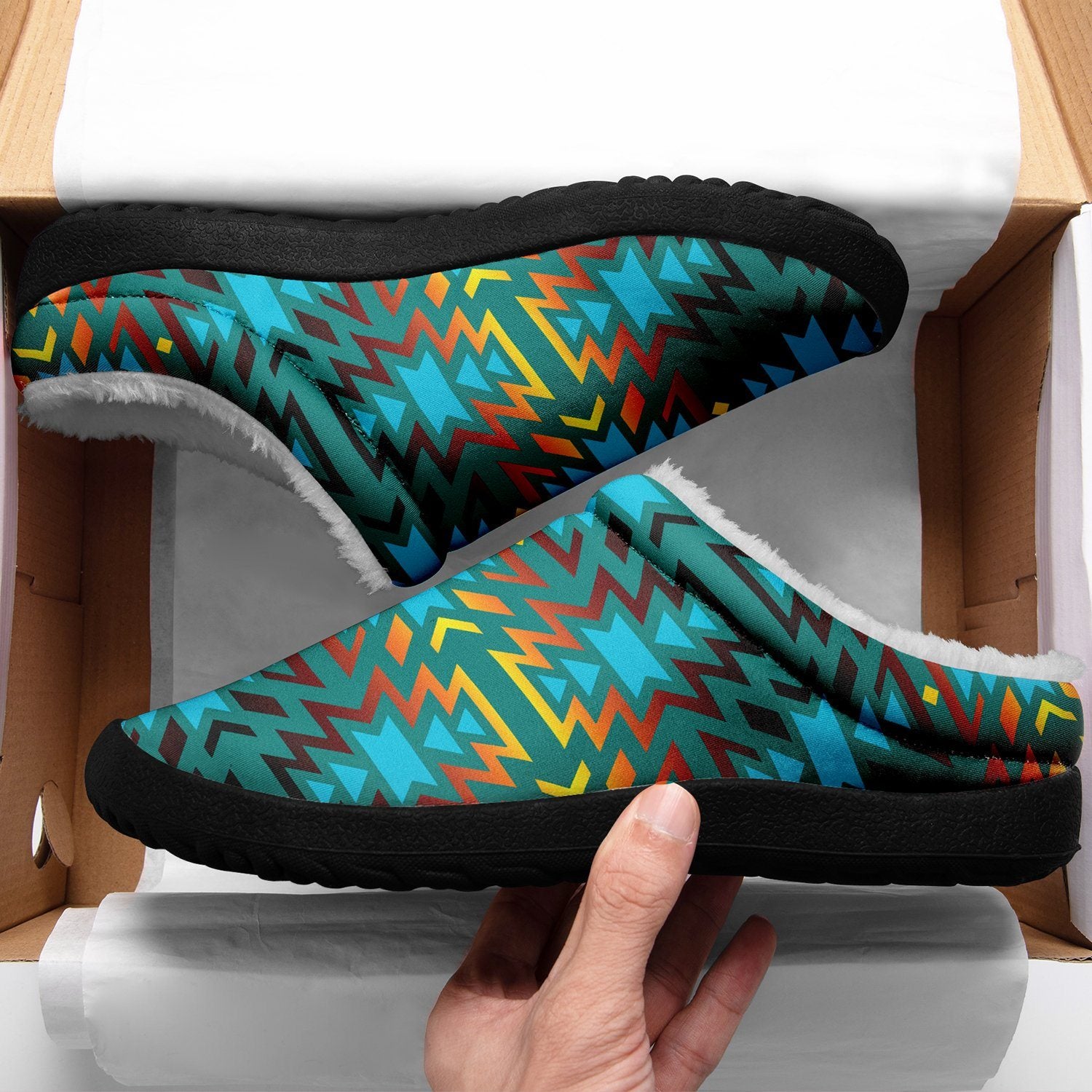 Fire Colors and Turquoise Teal Ikinnii Indoor Slipper 49 Dzine 
