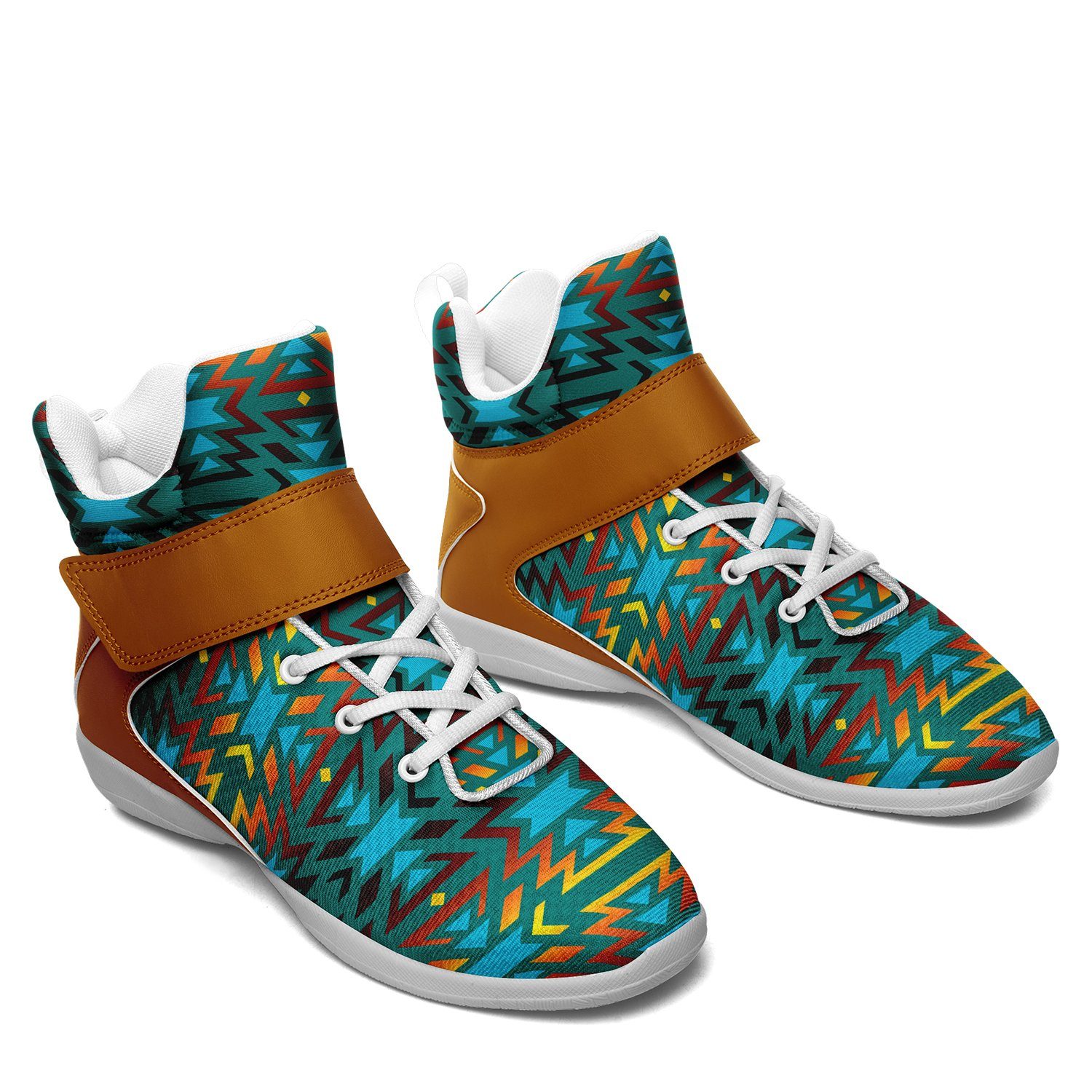 Fire Colors and Turquoise Teal Ipottaa Basketball / Sport High Top Shoes 49 Dzine 
