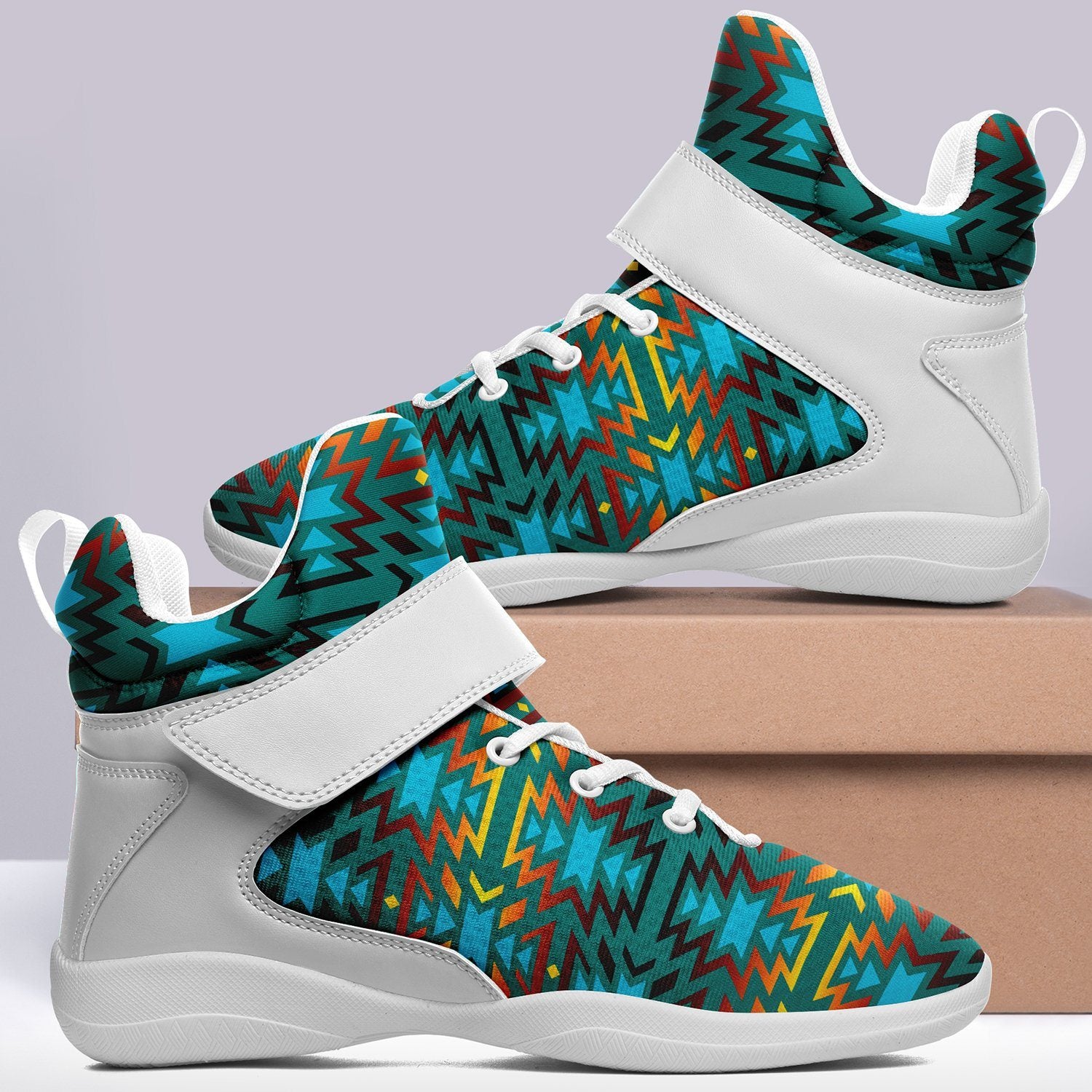 Fire Colors and Turquoise Teal Ipottaa Basketball / Sport High Top Shoes 49 Dzine 