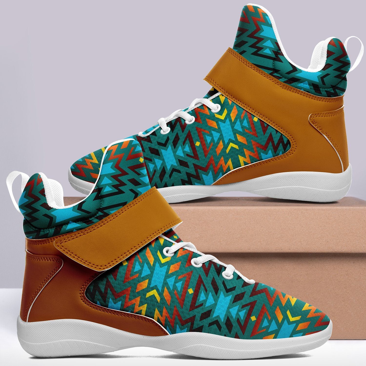 Fire Colors and Turquoise Teal Ipottaa Basketball / Sport High Top Shoes 49 Dzine 