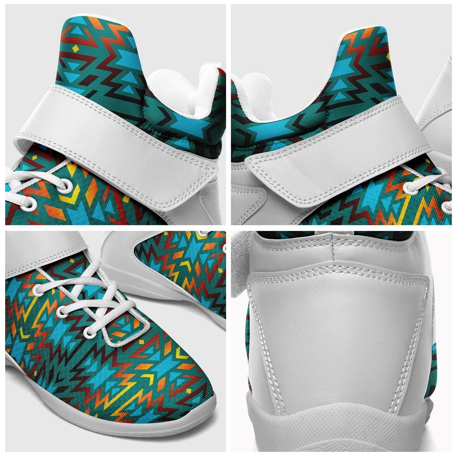 Fire Colors and Turquoise Teal Ipottaa Basketball / Sport High Top Shoes - White Sole 49 Dzine 