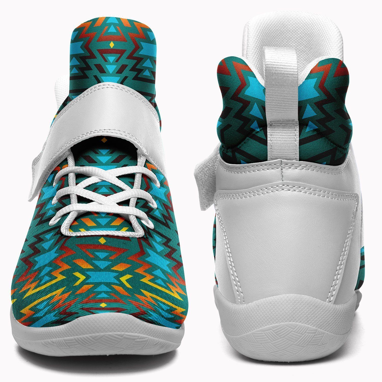 Fire Colors and Turquoise Teal Ipottaa Basketball / Sport High Top Shoes - White Sole 49 Dzine 