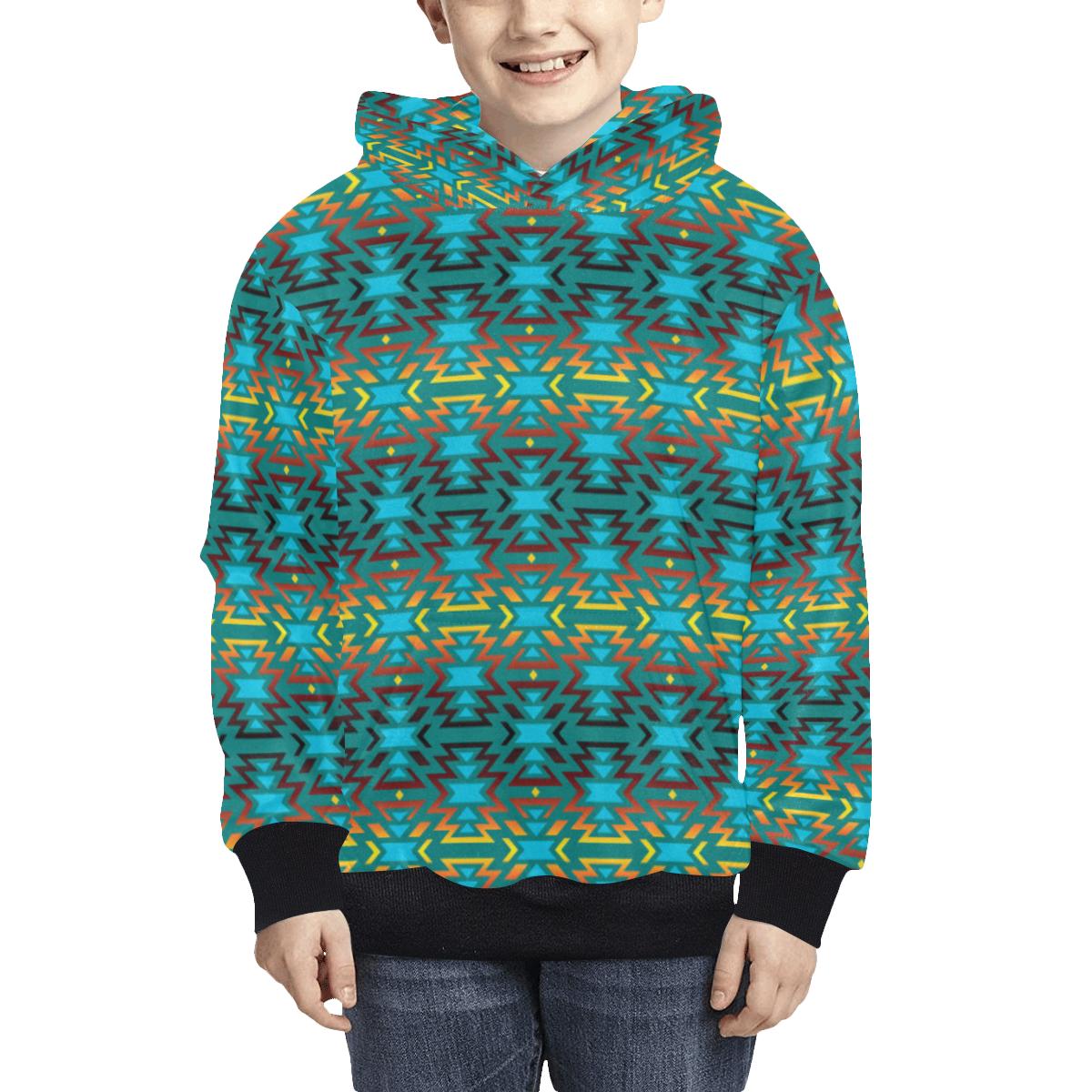 Fire Colors and Turquoise Teal Kids' All Over Print Hoodie (Model H38) Kids' AOP Hoodie (H38) e-joyer 