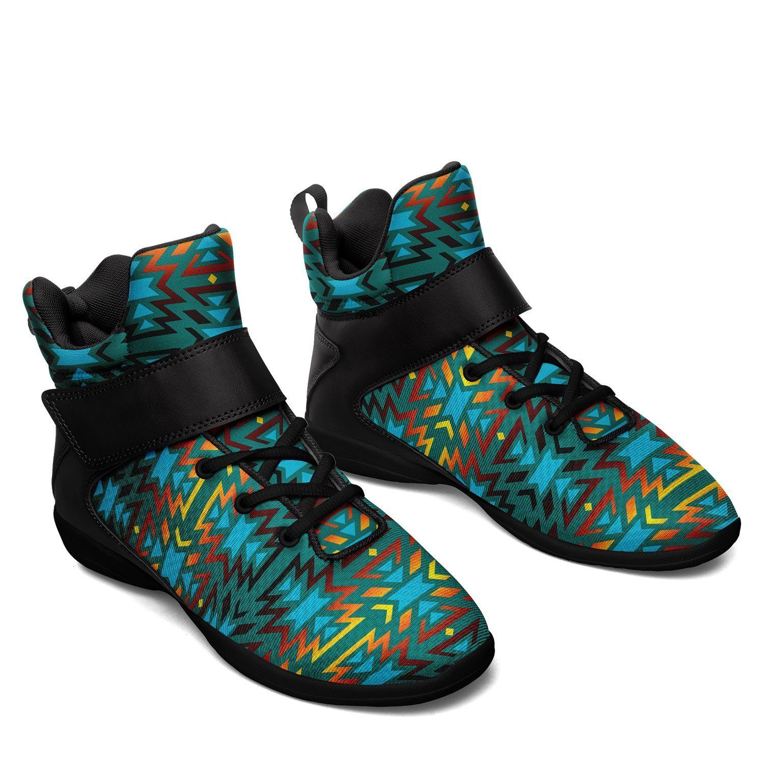 Fire Colors and Turquoise Teal Kid's Ipottaa Basketball / Sport High Top Shoes 49 Dzine 