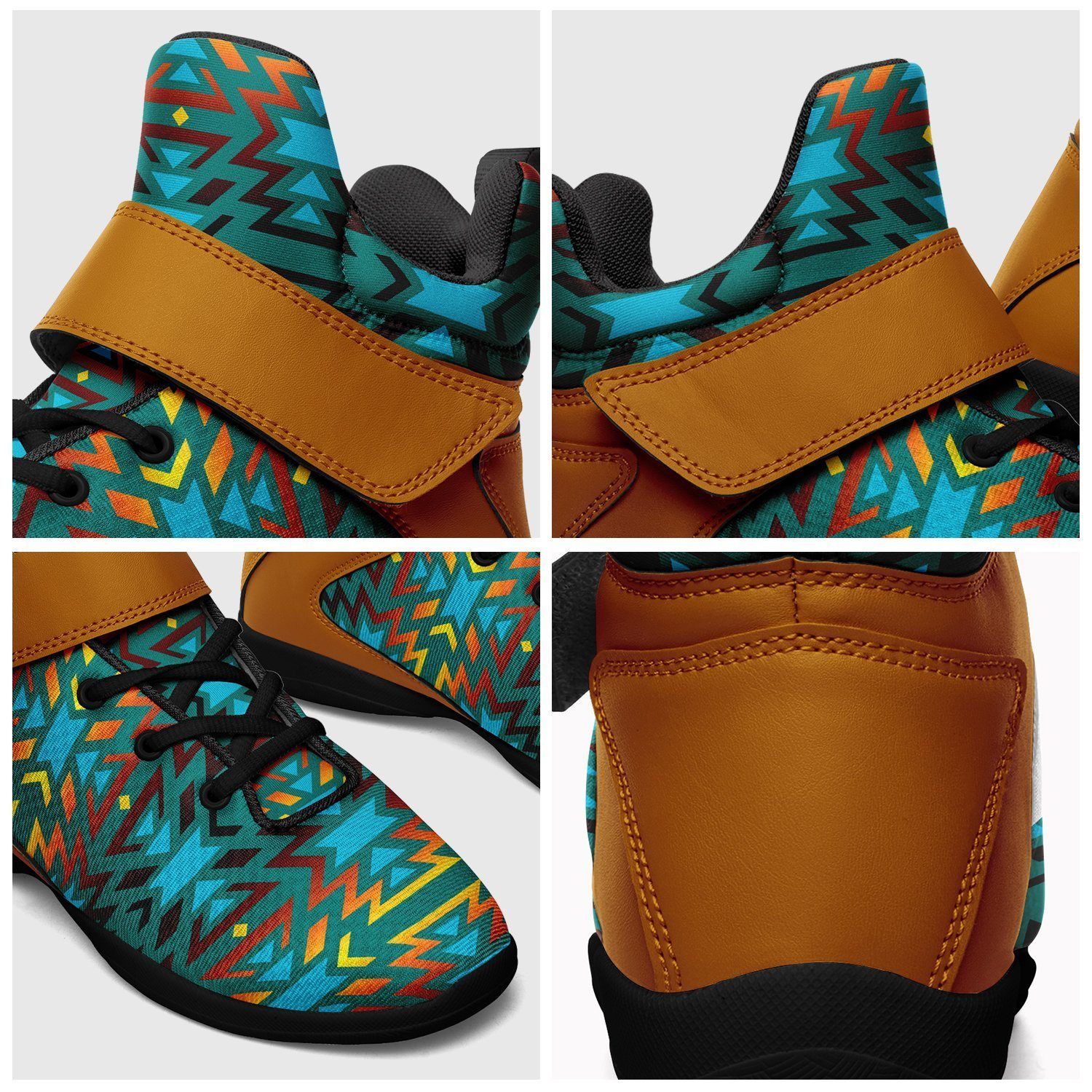 Fire Colors and Turquoise Teal Kid's Ipottaa Basketball / Sport High Top Shoes 49 Dzine 