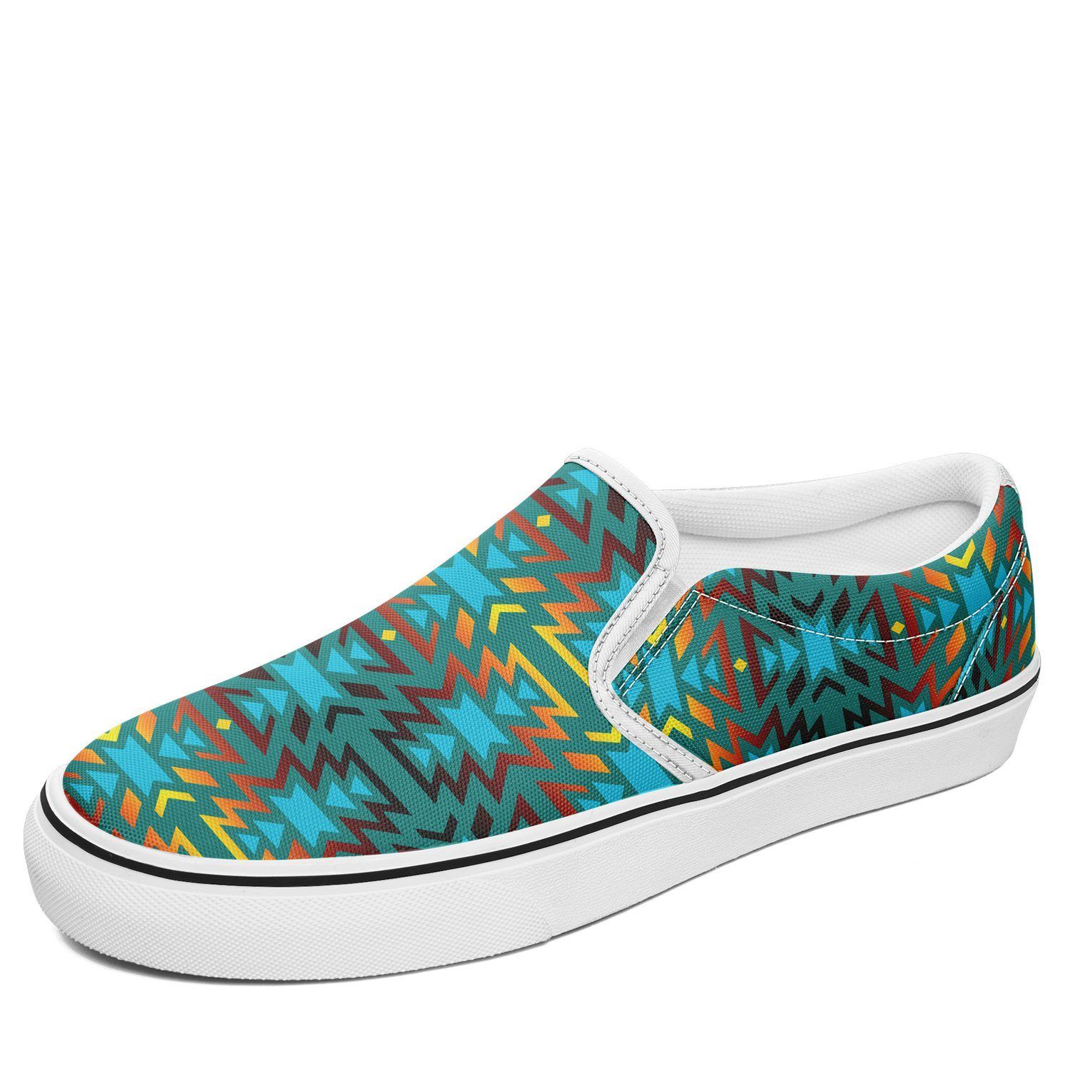 Fire Colors and Turquoise Teal Otoyimm Kid's Canvas Slip On Shoes 49 Dzine US Youth 1 / EUR 32 White Sole 