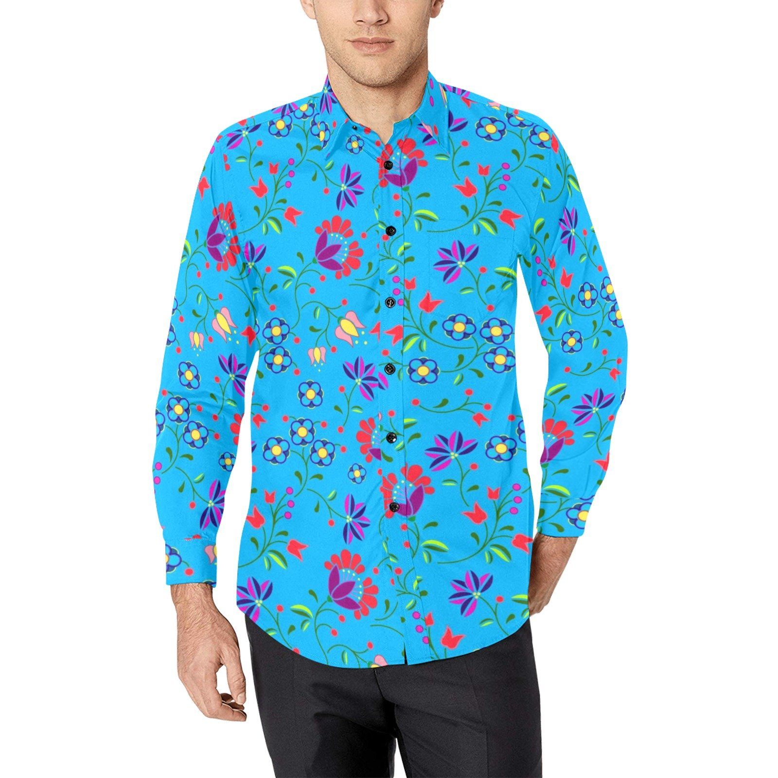 Fleur Indigine Ciel Men's All Over Print Casual Dress Shirt (Model T61) Men's Dress Shirt (T61) e-joyer 