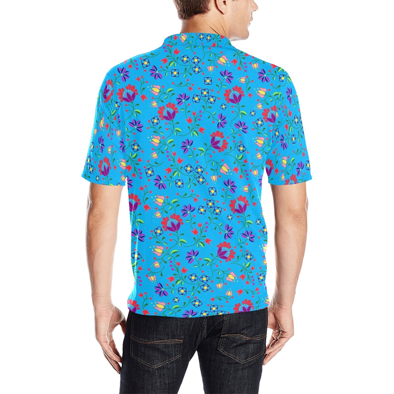 Fleur Indigine Ciel Men's All Over Print Polo Shirt (Model T55) Men's Polo Shirt (Model T55) e-joyer 