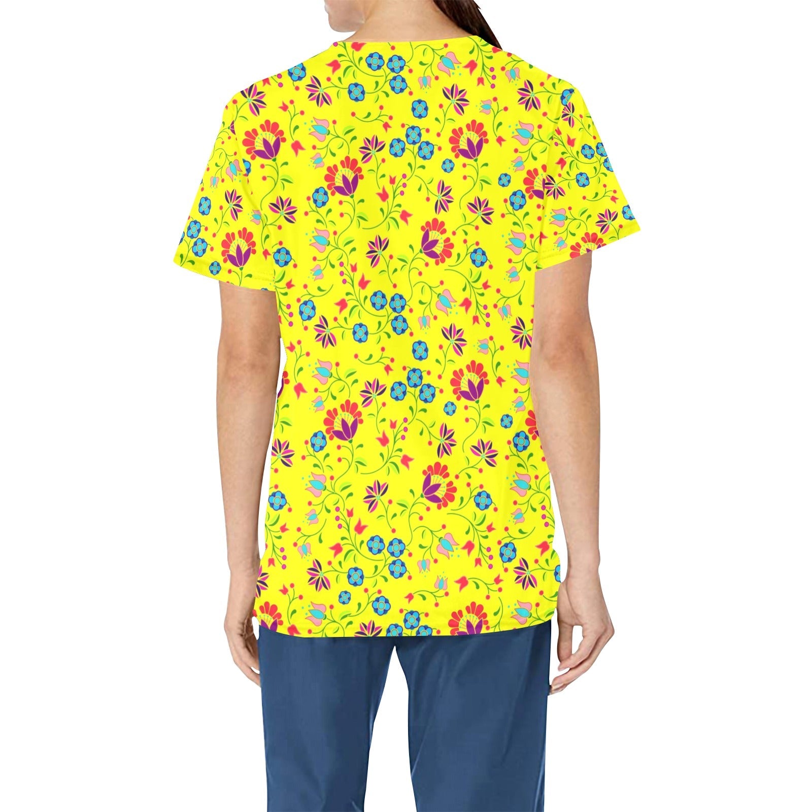 Fleur Indigine Mais All Over Print Scrub Top Scrub Top e-joyer 