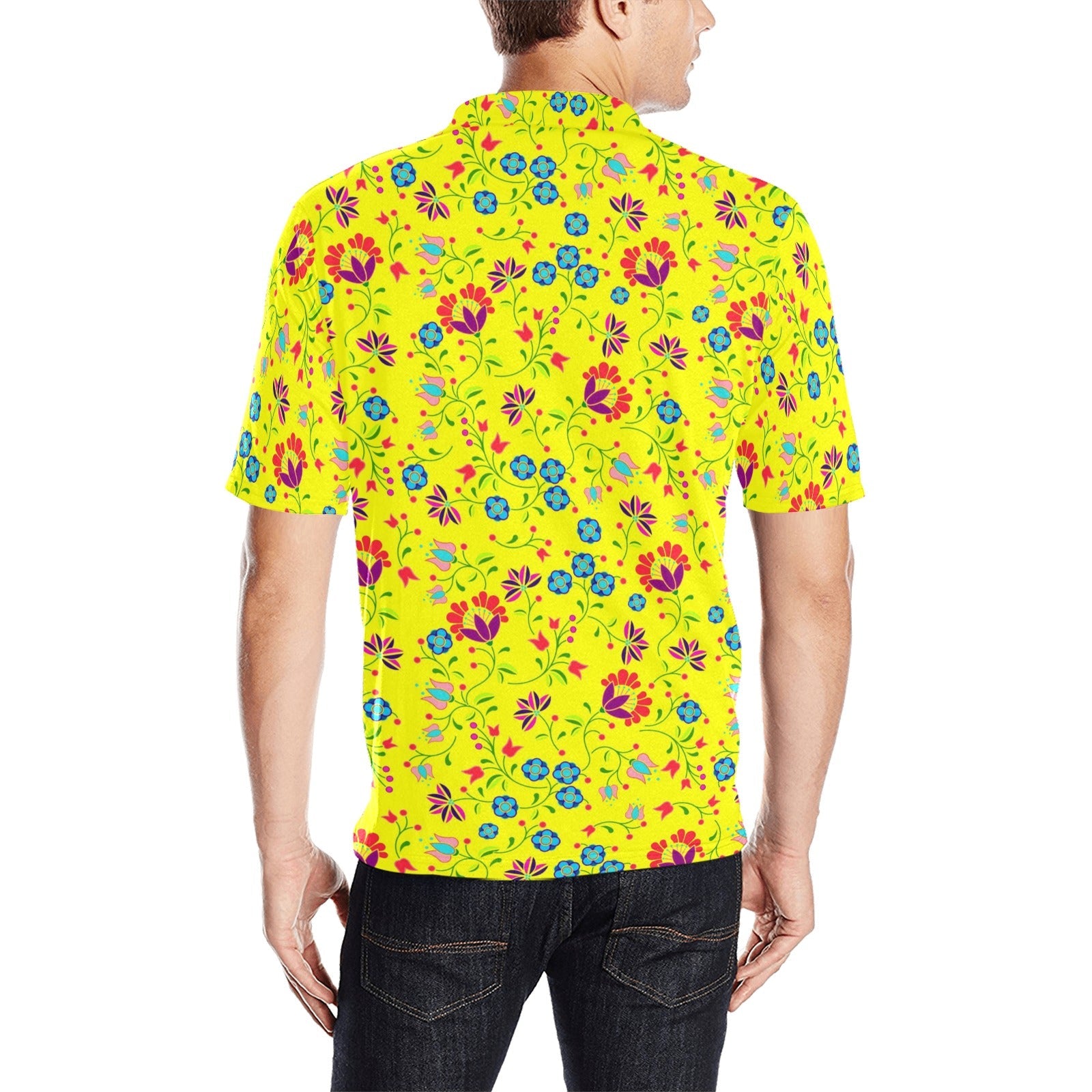 Fleur Indigine Mais Men's All Over Print Polo Shirt (Model T55) Men's Polo Shirt (Model T55) e-joyer 