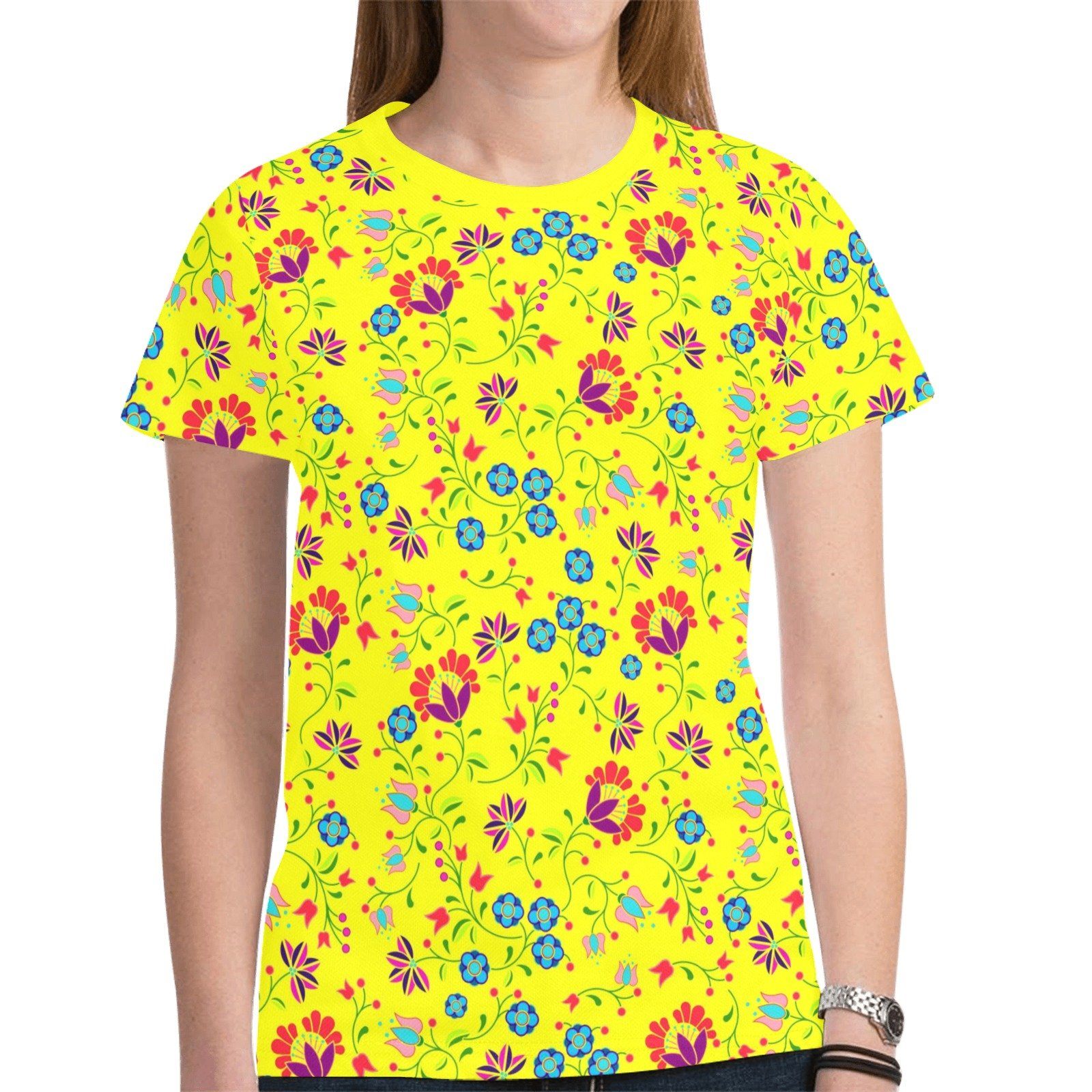 Fleur Indigine Mais New All Over Print T-shirt for Women (Model T45) tshirt e-joyer 