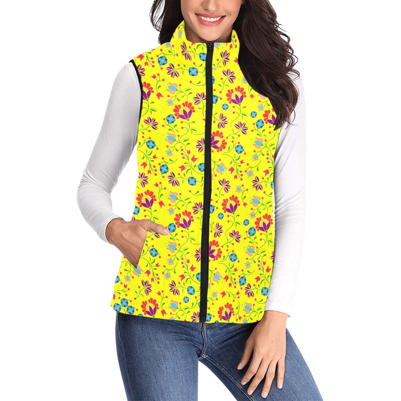 Fleur Indigine Mais Women's Padded Vest Jacket (Model H44) Women's Padded Vest Jacket (H44) e-joyer 