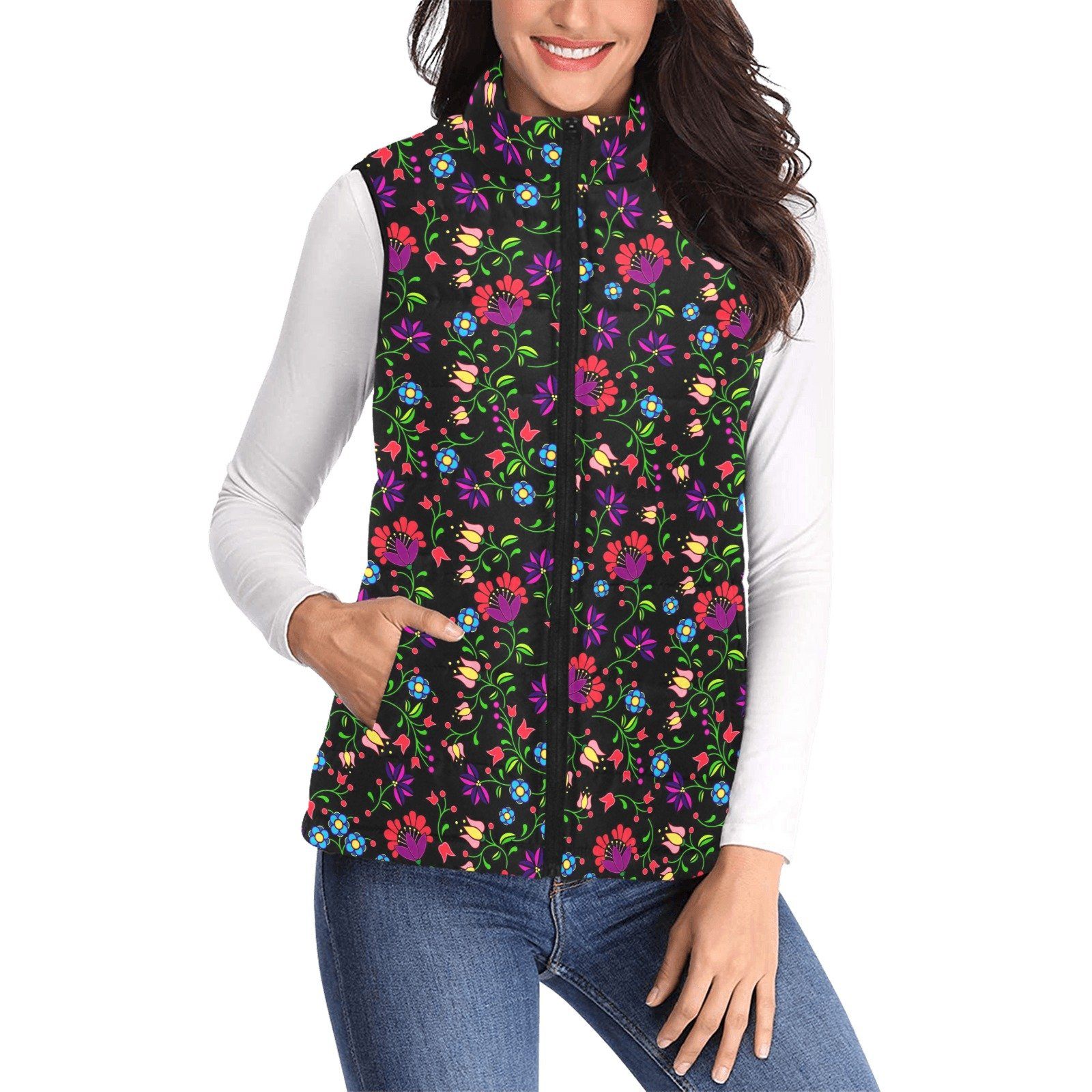 Fleur Indigine Women's Padded Vest Jacket (Model H44) Women's Padded Vest Jacket (H44) e-joyer 