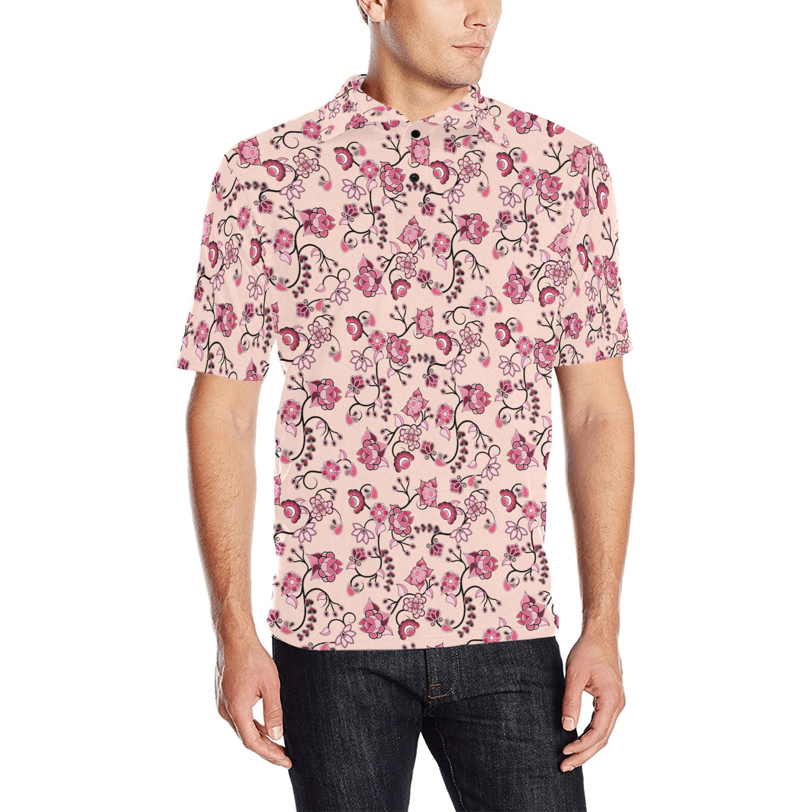 Floral Amour Men's All Over Print Polo Shirt (Model T55) Men's Polo Shirt (Model T55) e-joyer 
