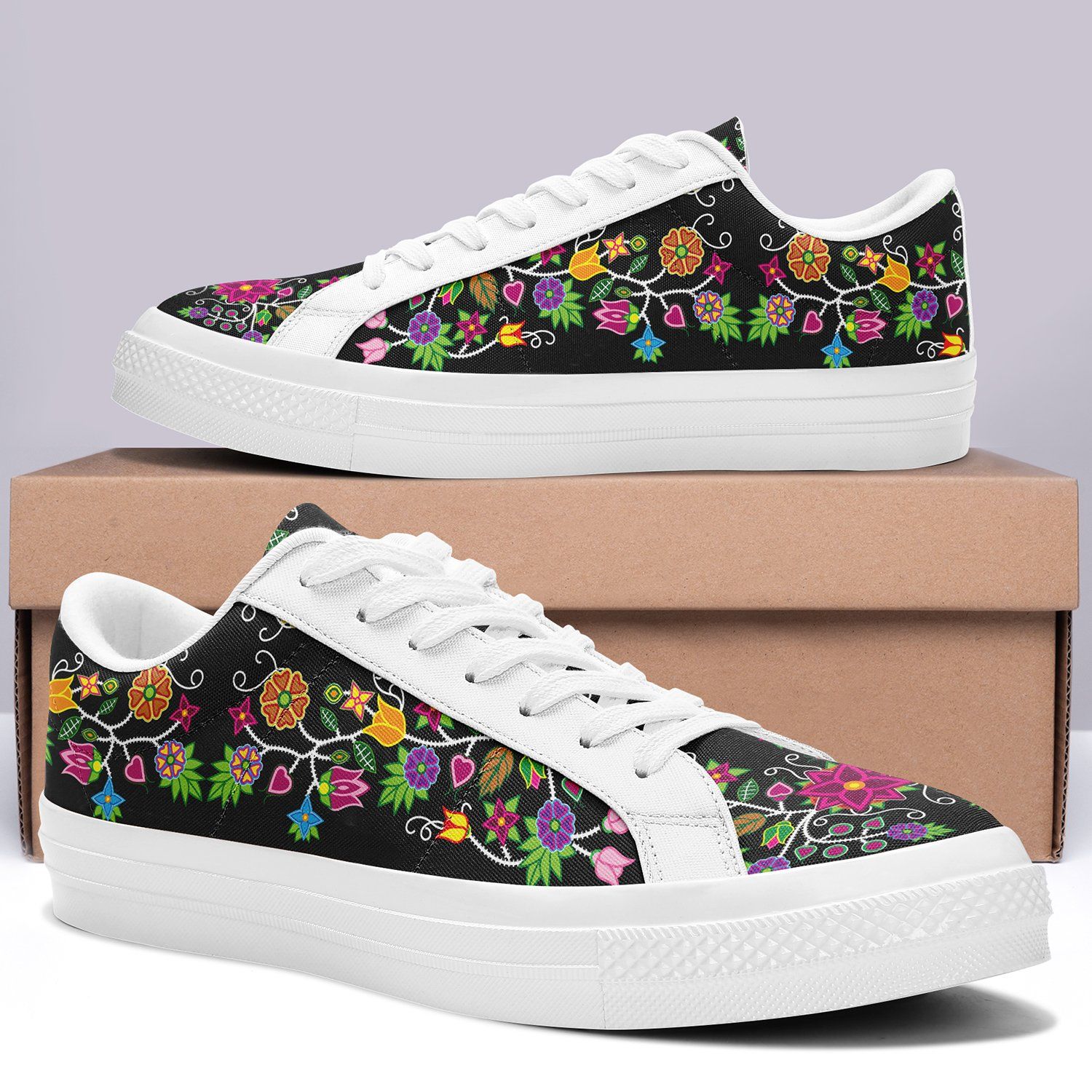 Floral Beadwork - 01 Aapisi Low Top Canvas Shoes White Sole 49 Dzine 