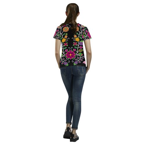 Floral Beadwork All Over Print T-shirt for Women/Large Size (USA Size) (Model T40) All Over Print T-Shirt for Women/Large (T40) e-joyer 