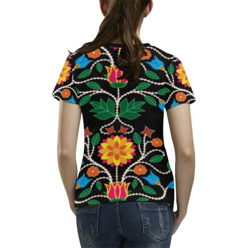 Floral Beadwork Four Clans All Over Print T-shirt for Women/Large Size (USA Size) (Model T40) All Over Print T-Shirt for Women/Large (T40) e-joyer 