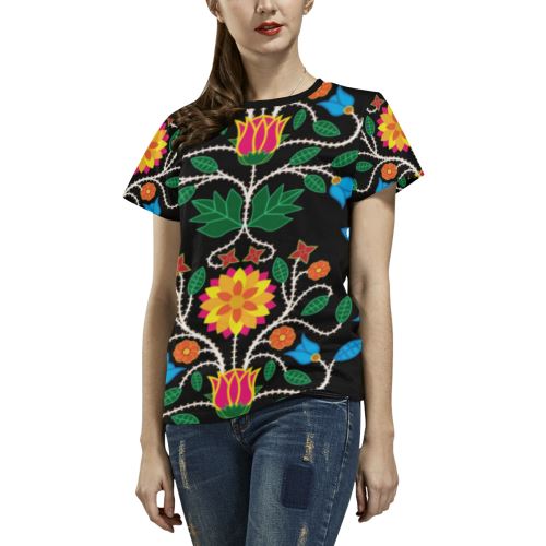 Floral Beadwork Four Clans All Over Print T-shirt for Women/Large Size (USA Size) (Model T40) All Over Print T-Shirt for Women/Large (T40) e-joyer 