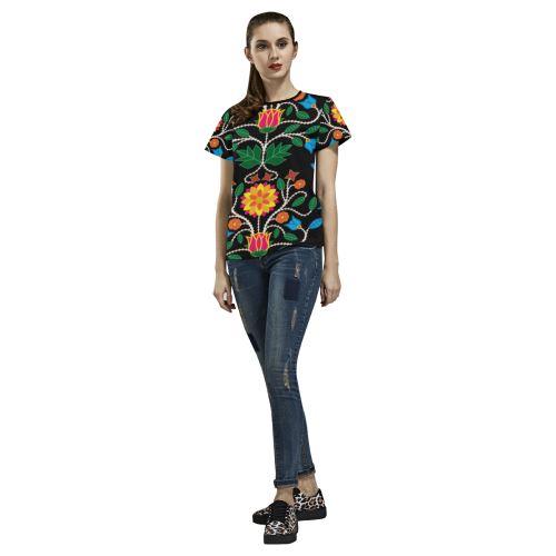 Floral Beadwork Four Clans All Over Print T-shirt for Women/Large Size (USA Size) (Model T40) All Over Print T-Shirt for Women/Large (T40) e-joyer 