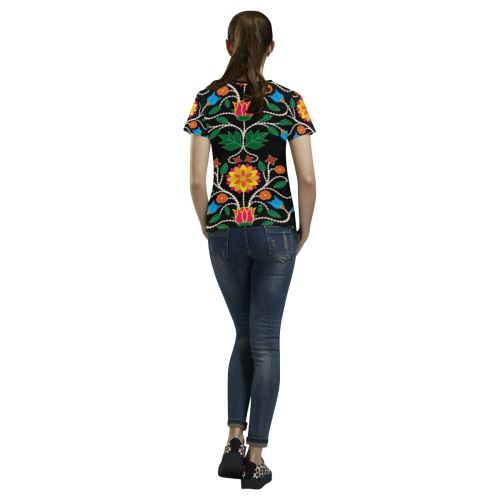 Floral Beadwork Four Clans All Over Print T-shirt for Women/Large Size (USA Size) (Model T40) All Over Print T-Shirt for Women/Large (T40) e-joyer 