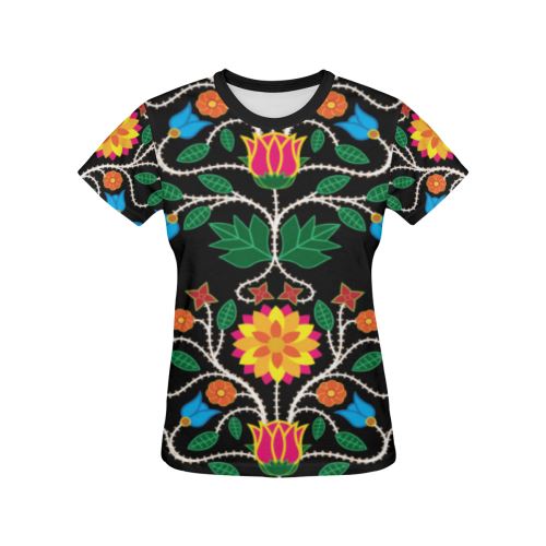Floral Beadwork Four Clans All Over Print T-shirt for Women/Large Size (USA Size) (Model T40) All Over Print T-Shirt for Women/Large (T40) e-joyer 