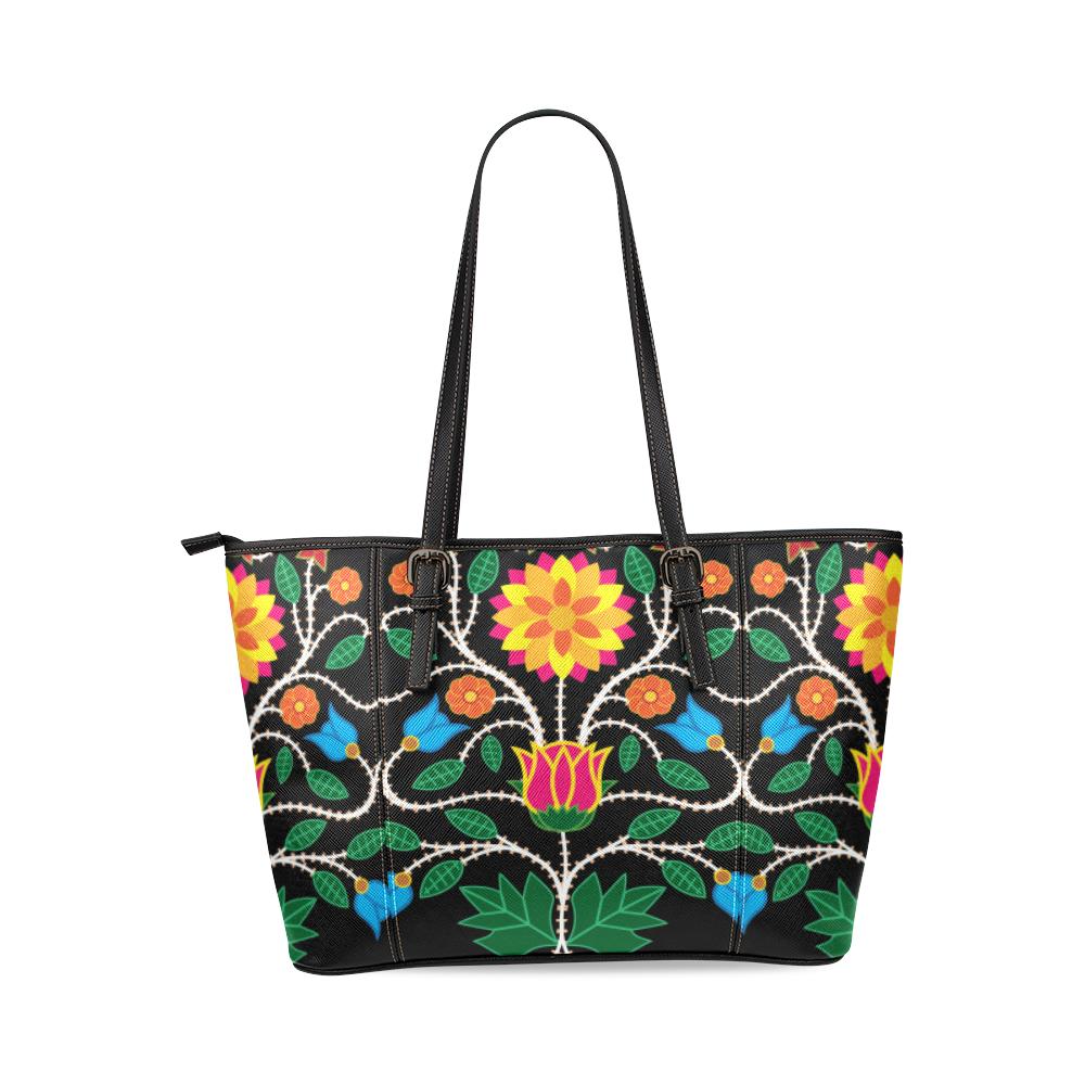 Floral Beadwork Four Clans Leather Tote Bag/Large (Model 1640) Leather Tote Bag (1640) e-joyer 