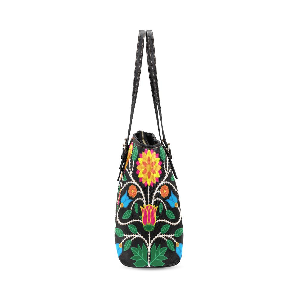 Floral Beadwork Four Clans Leather Tote Bag/Large (Model 1640) Leather Tote Bag (1640) e-joyer 