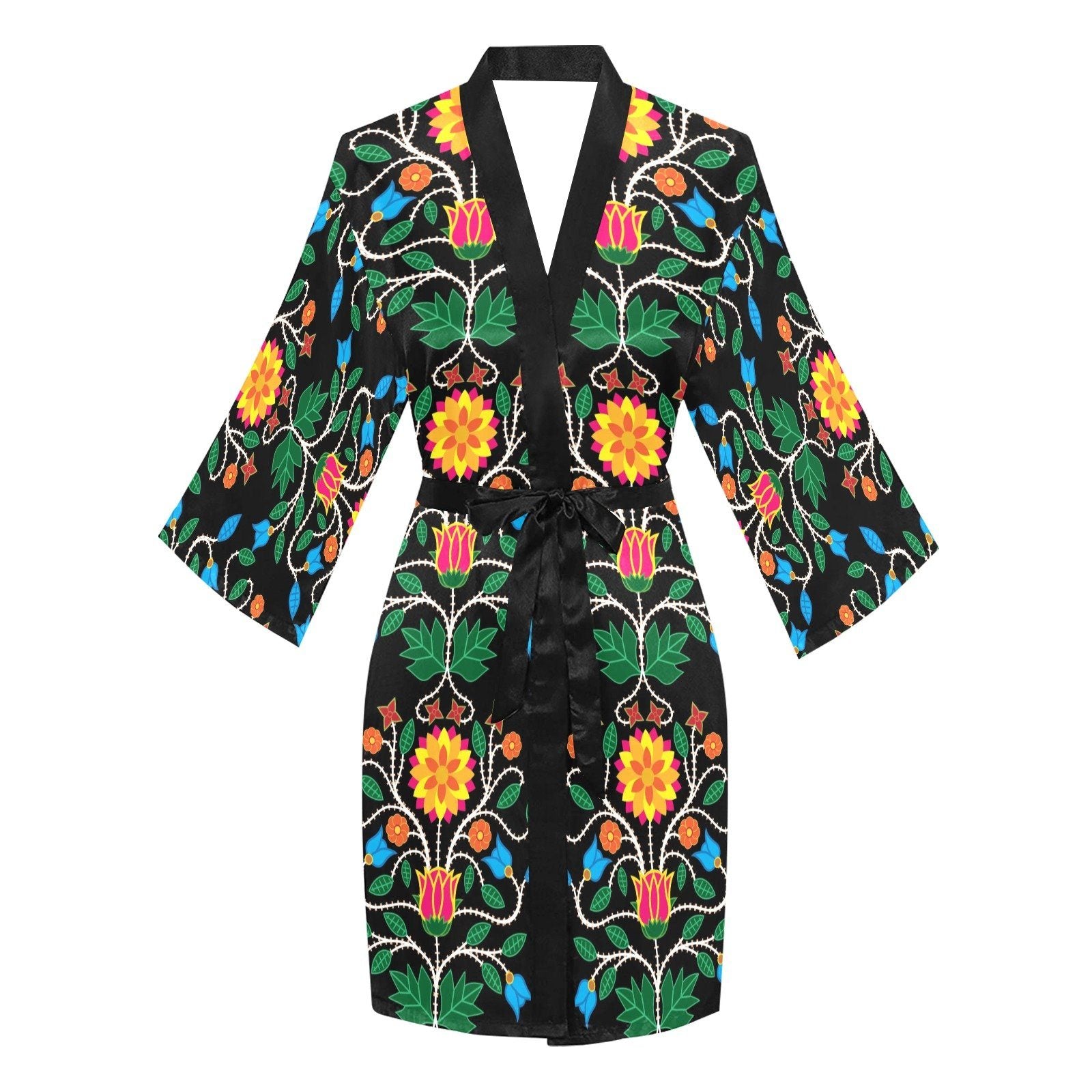 Floral Beadwork Four Clans Long Sleeve Kimono Robe Long Sleeve Kimono Robe e-joyer 