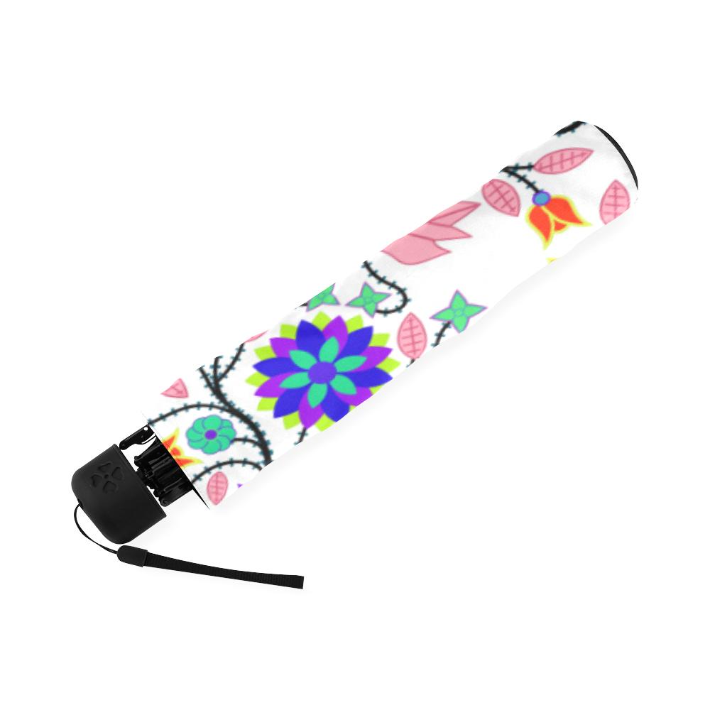 Floral Beadwork Four Clans White Foldable Umbrella Foldable Umbrella e-joyer 