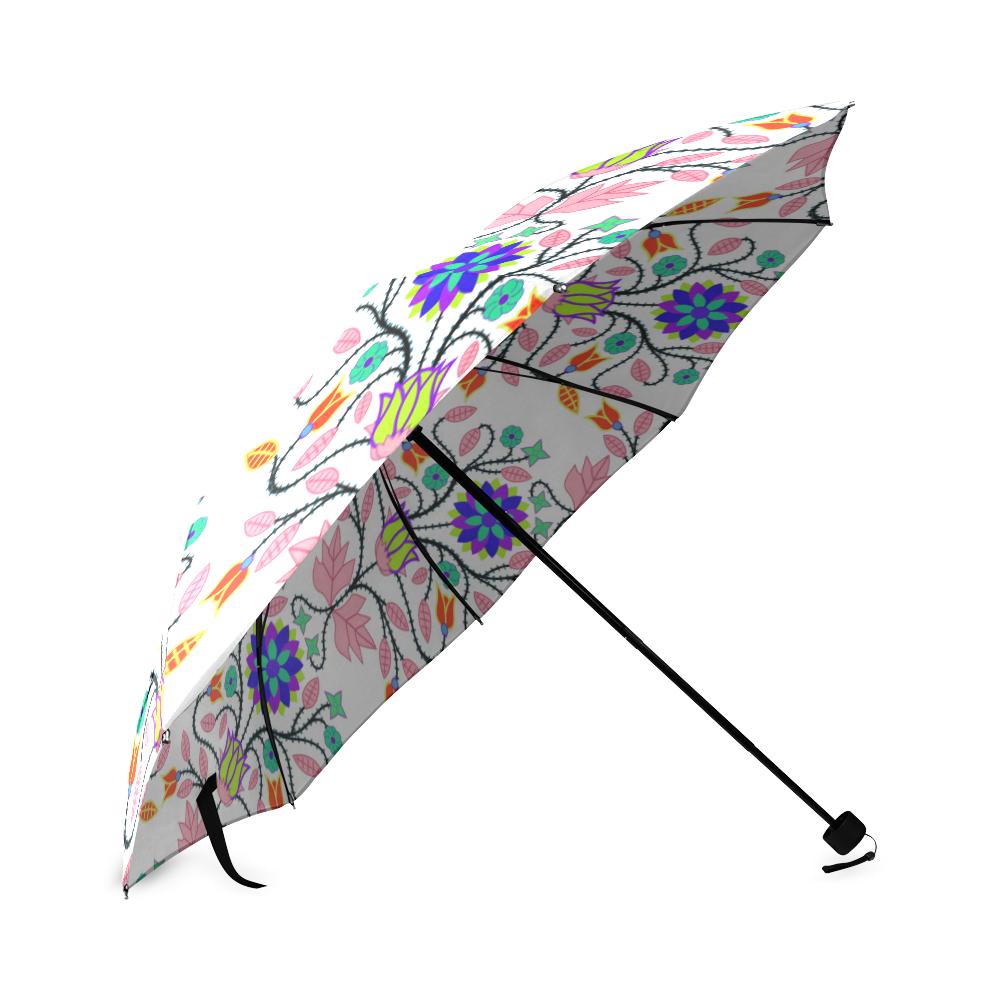 Floral Beadwork Four Clans White Foldable Umbrella Foldable Umbrella e-joyer 